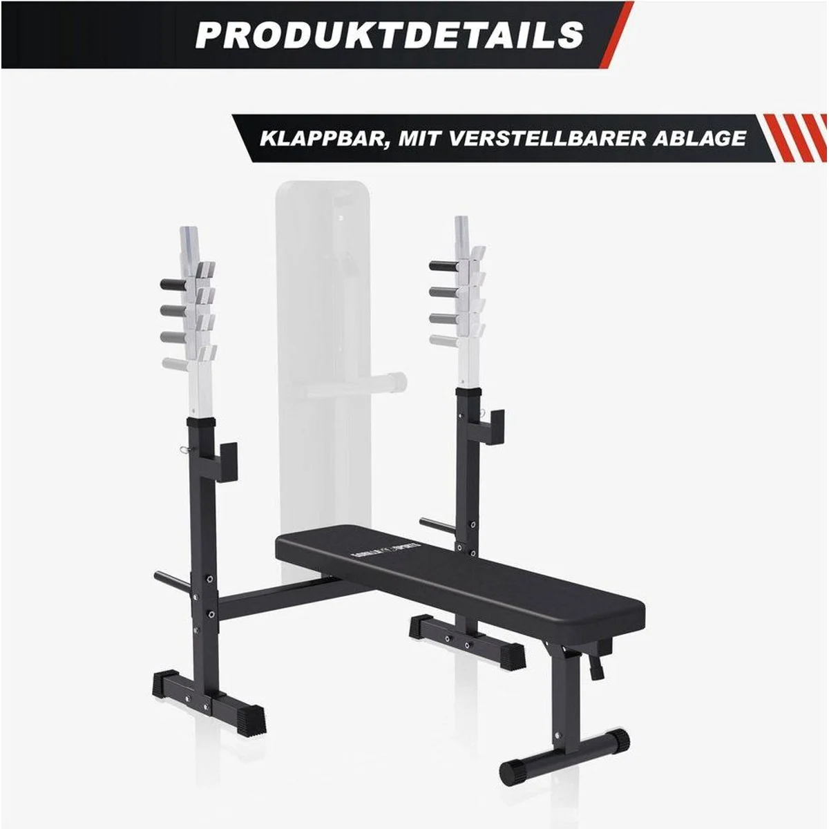 GORILLA SPORTS Hantelbank mit Ablage, hohe Belastbarkeit und klappbares Design 4