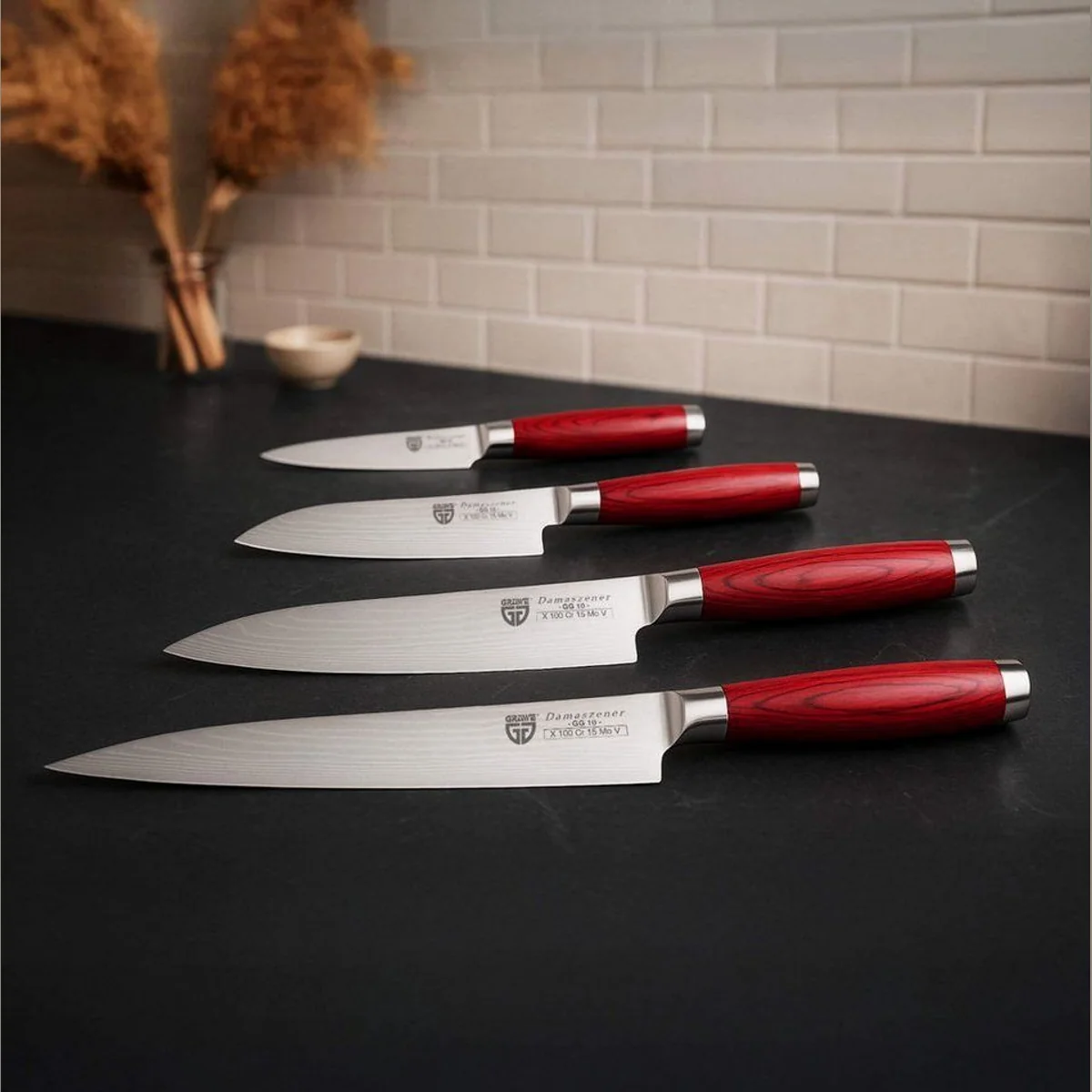 GRÄWE Damastmesser Set 4-teilig, Pakkawood-Griffe, 66-lagige Klingen 2