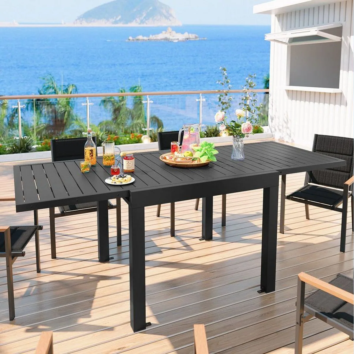 GUNJI Gartentisch Aluminium, Ausziehbar für 4 bis 10 Personen, wetterfest, stabil, modern