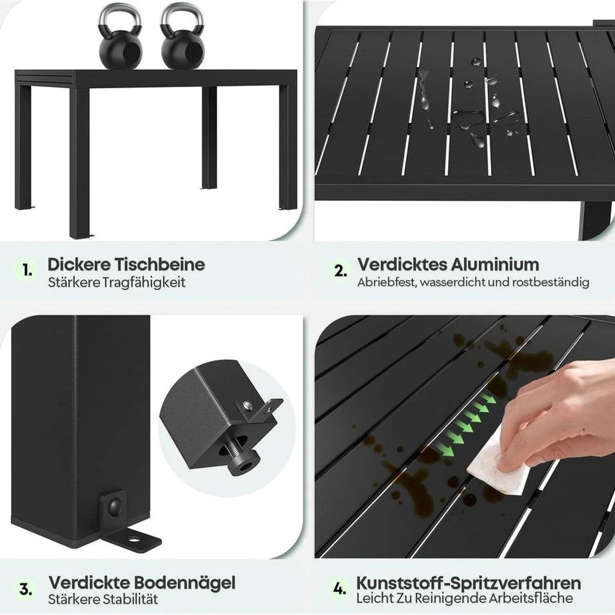 GUNJI Gartentisch Aluminium, Ausziehbar für 4 bis 10 Personen, wetterfest, stabil, modern 5