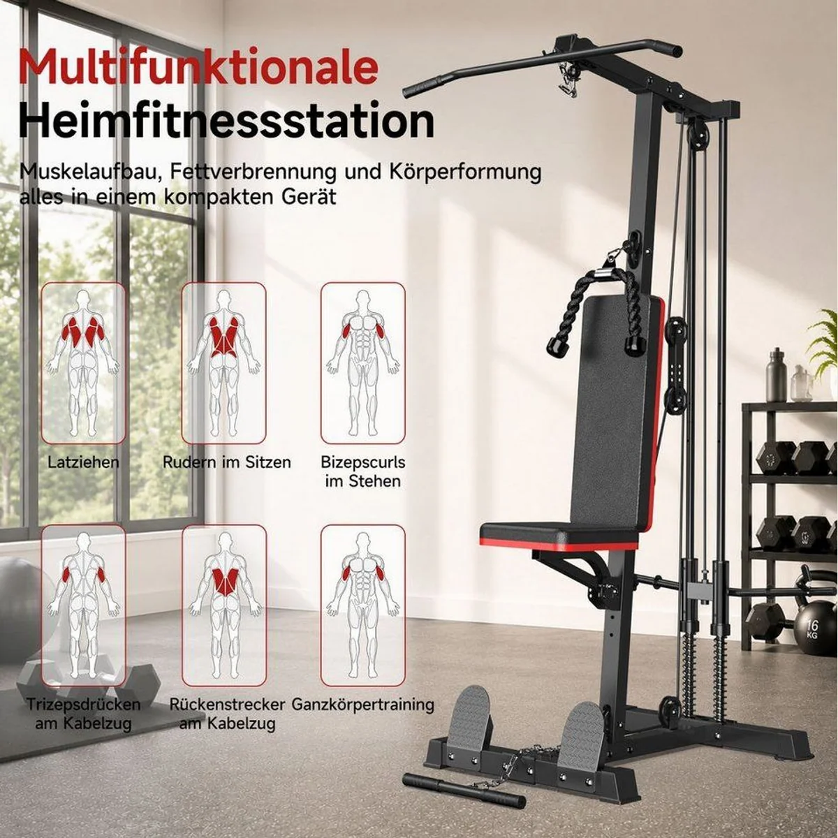 Gywowken Kraftstation 6-in-1, 50 kg Gewichte, kompakt & vielseitig 2
