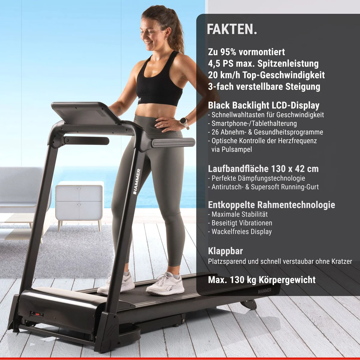 Hammer Laufband Flyrun 2.0, 26 Programme, 4,5 PS, 20 km/h 3