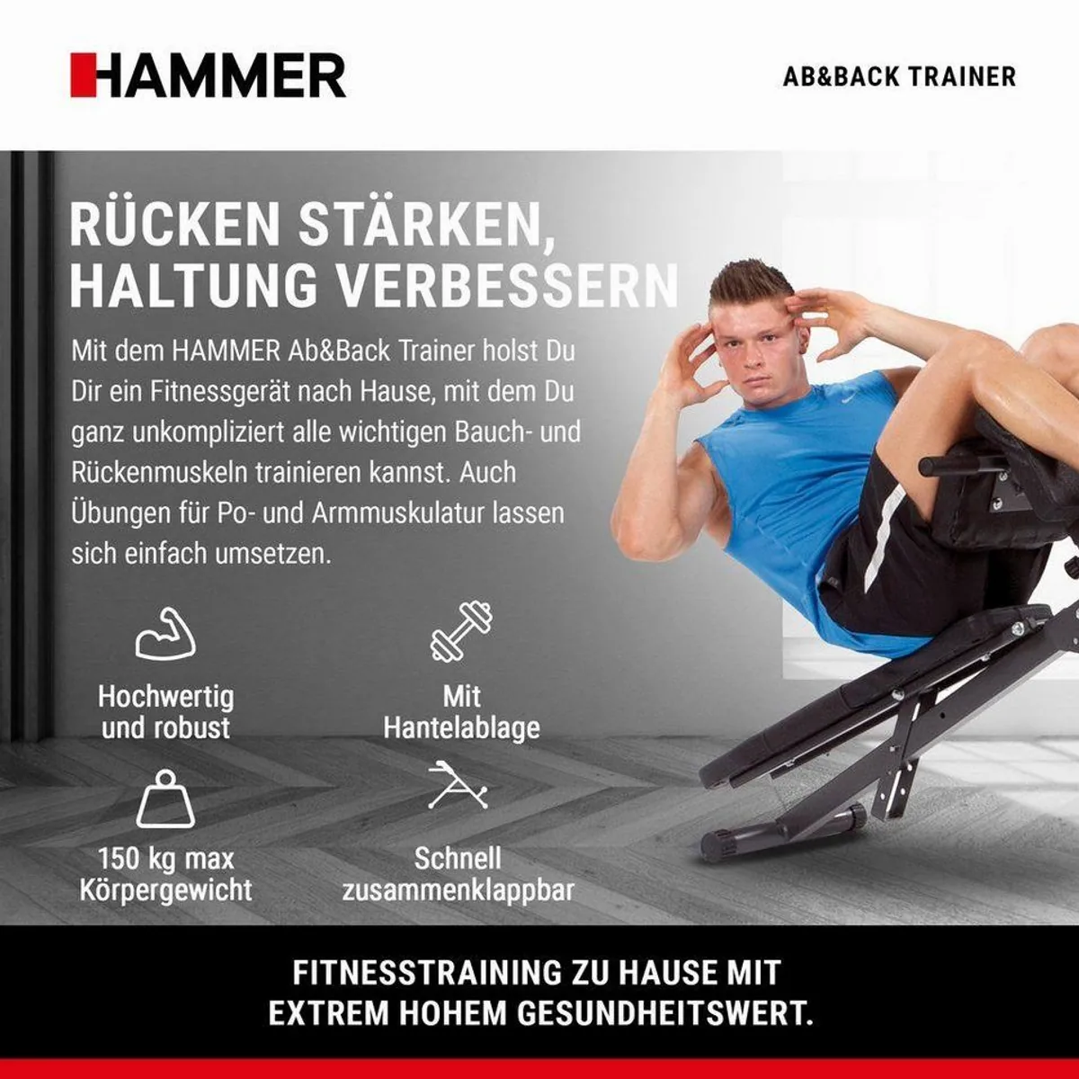 Hammer Bauchtrainer AB & Back Trainer, effektives Ganzkörpertraining, einfache Handhabung 2