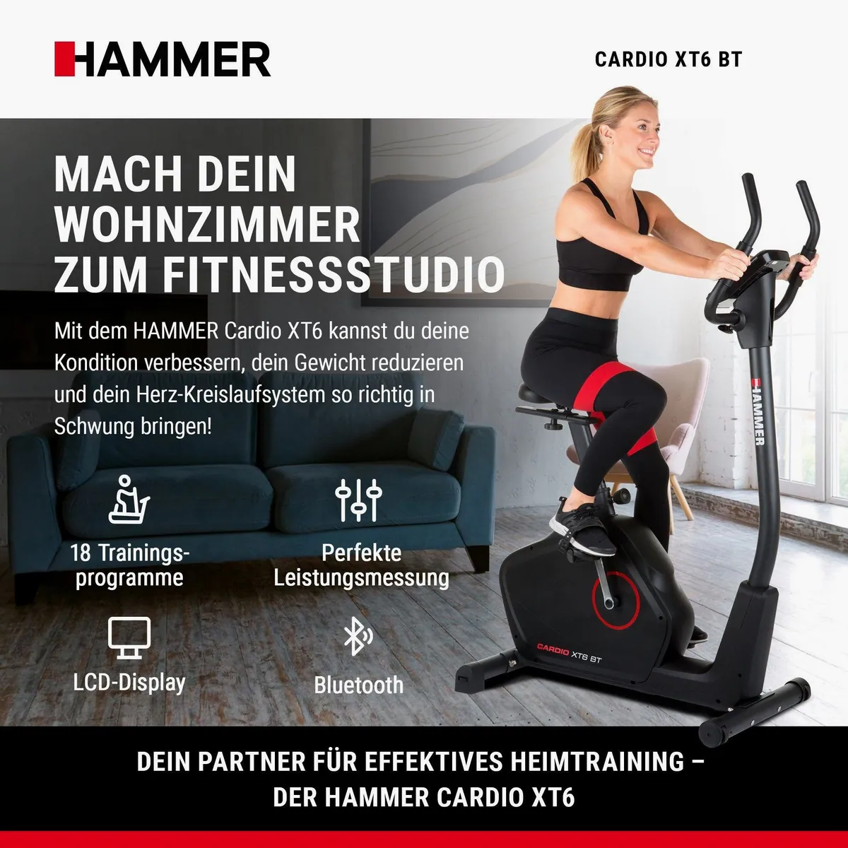 Hammer Cardio XT6 BT Heimtrainer, vielseitig, Bluetooth-fähig, flexible Anpassung 2