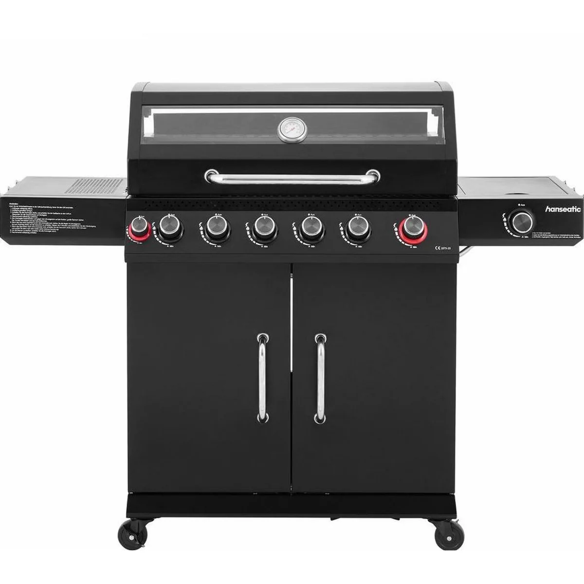 Hanseatic Gasgrill Memphis Black Plus, 6 Brenner, 3 Jahre Garantie