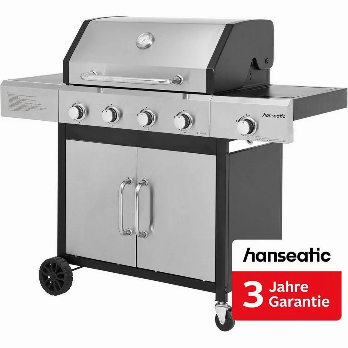Hanseatic Gasgrill Rockford, 4 Brenner + Seitenbrenner, 14,5 kW Gesamtleistung