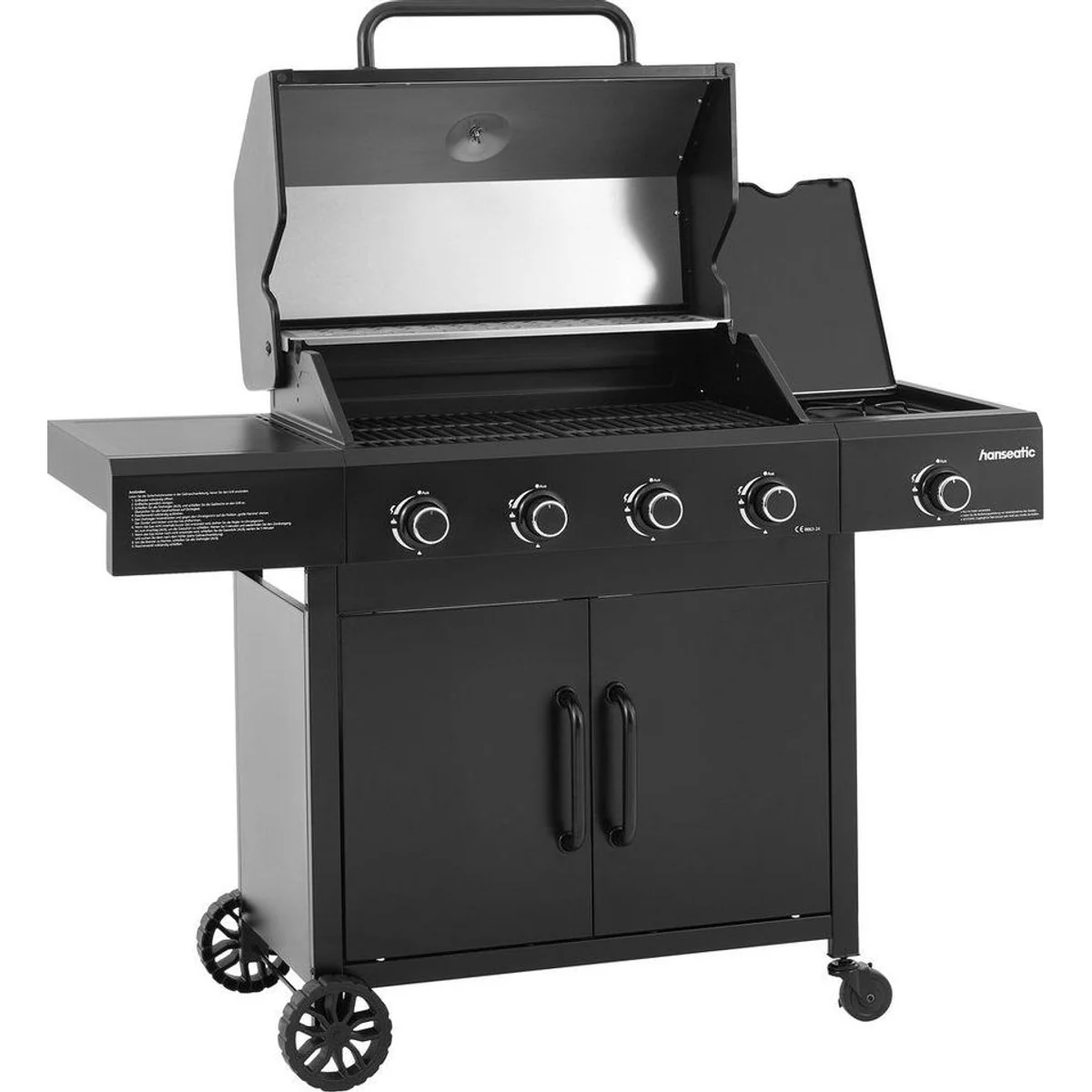 Hanseatic Rockford Black Gasgrill, 4 Brenner + Seitenbrenner, einfache Reinigung 2