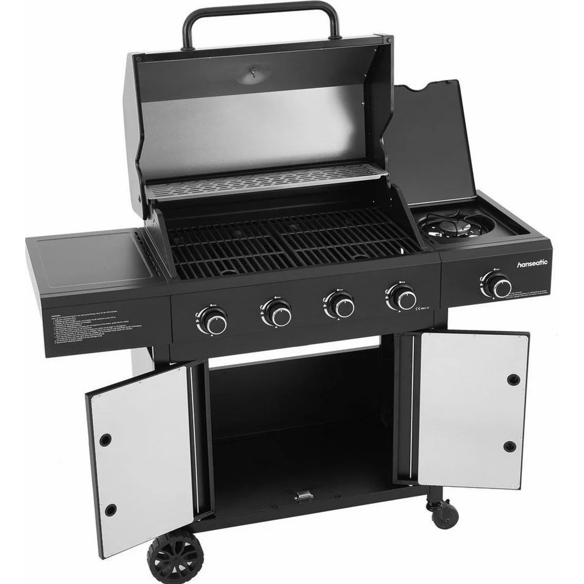 Hanseatic Rockford Black Gasgrill, 4 Brenner + Seitenbrenner, einfache Reinigung 3
