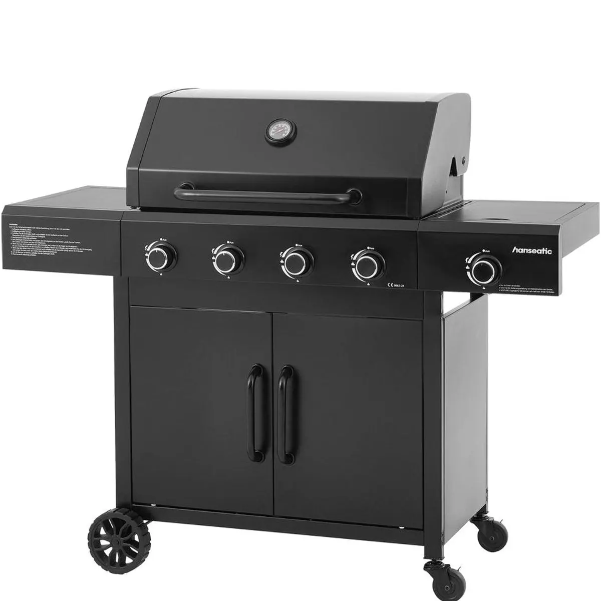 Hanseatic Rockford Black Gasgrill, 4 Brenner + Seitenbrenner, einfache Reinigung 5