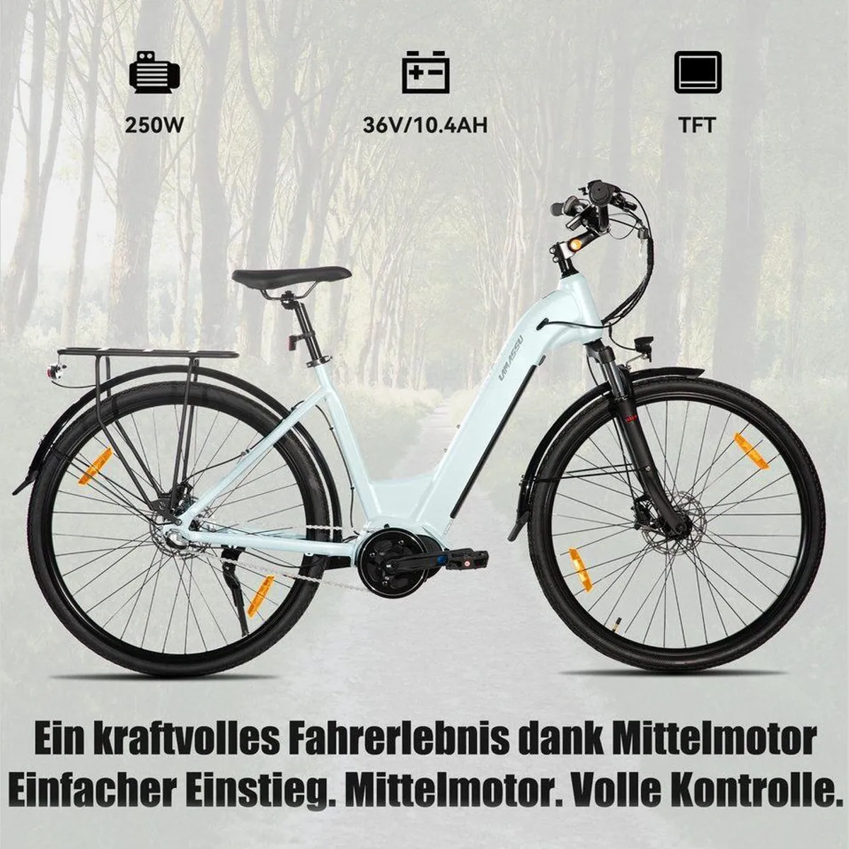 HILAND E-Bike 28 Zoll Trekkingrad, 250W Mittelmotor, Gepäckträger, 40 km Reichweite 2