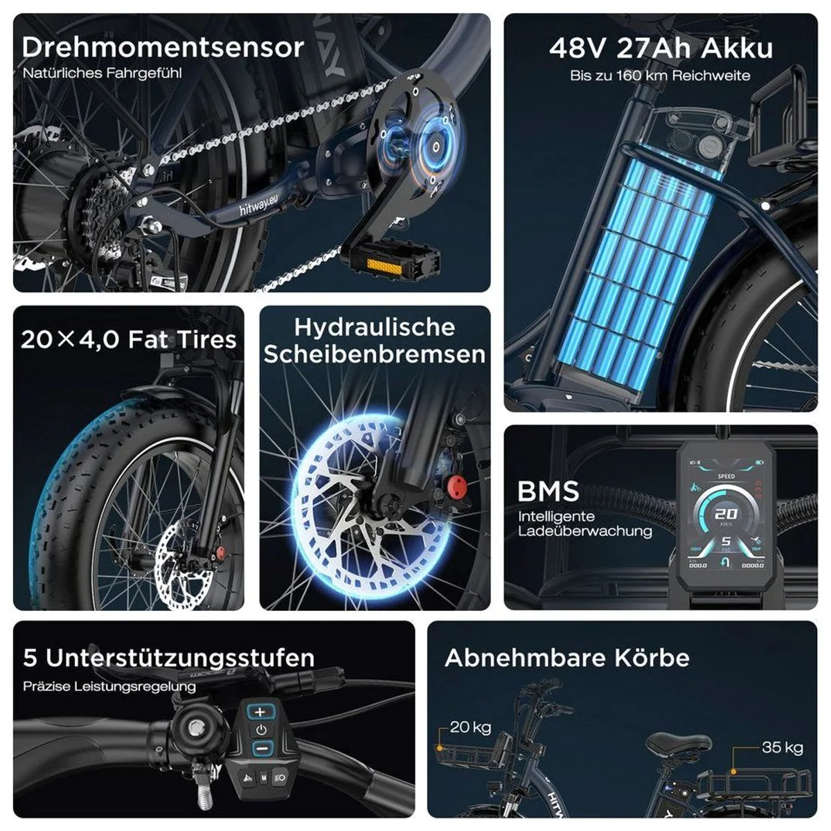 HITWAY BK6S PLUS E-Bike, 160 km Reichweite, 250 W Heckmotor, hydraulische Scheibenbremsen 4