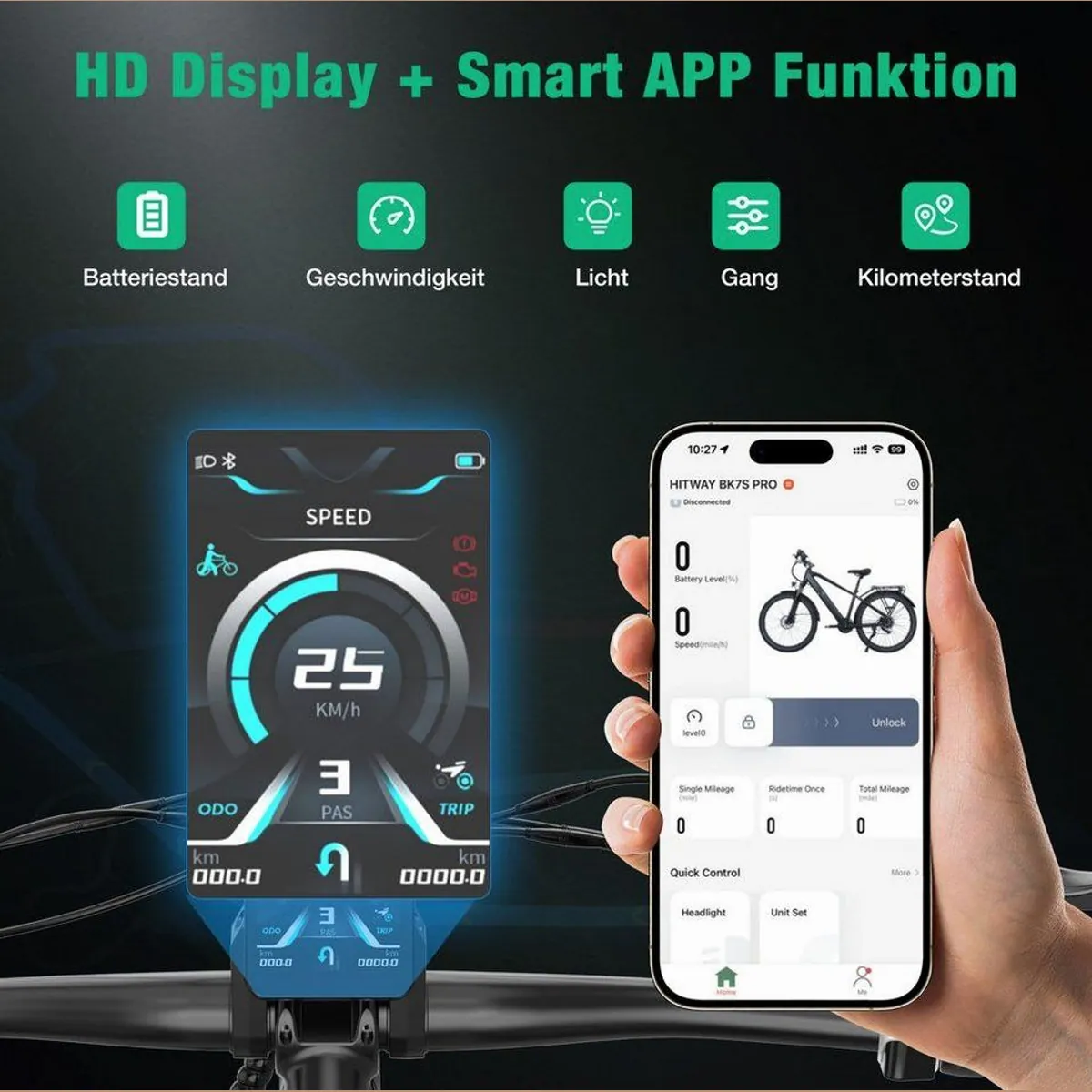 HITWAY BK7S PRO E-Bike, 27,5 Zoll, 21 Gänge, abnehmbarer Akku, NFC-Funktion 2