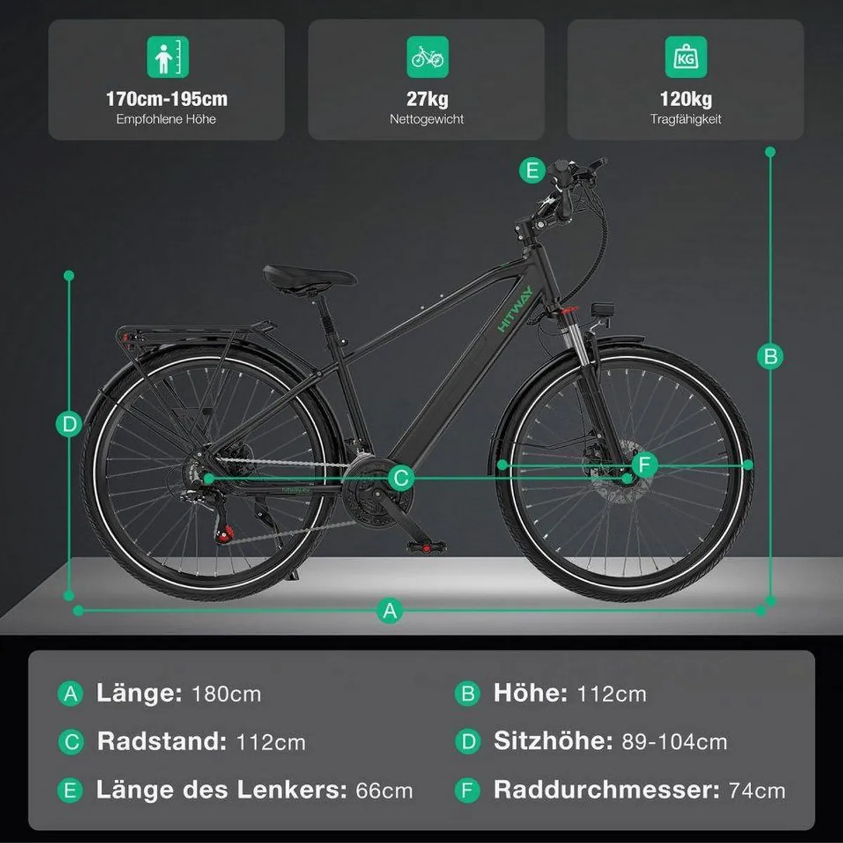 HITWAY BK7S PRO E-Bike, 27,5 Zoll, 21 Gänge, abnehmbarer Akku, NFC-Funktion 4