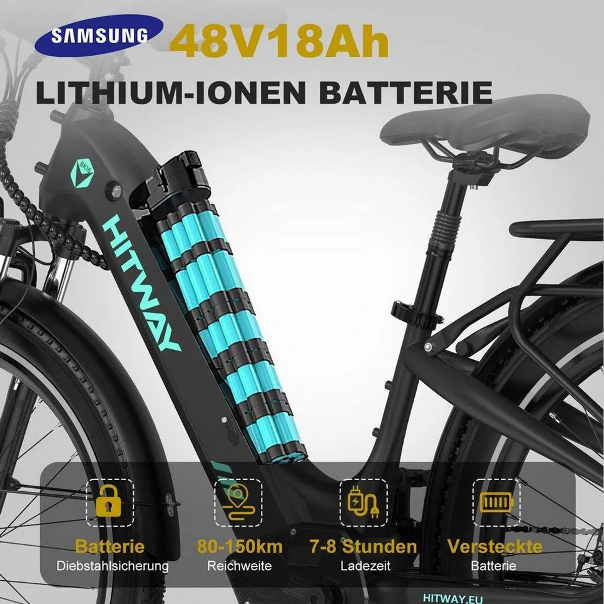 HITWAY E-Bike Pedelec, 48V 18Ah Akku, 7-Gang Shimano, Tiefeinstieg 2
