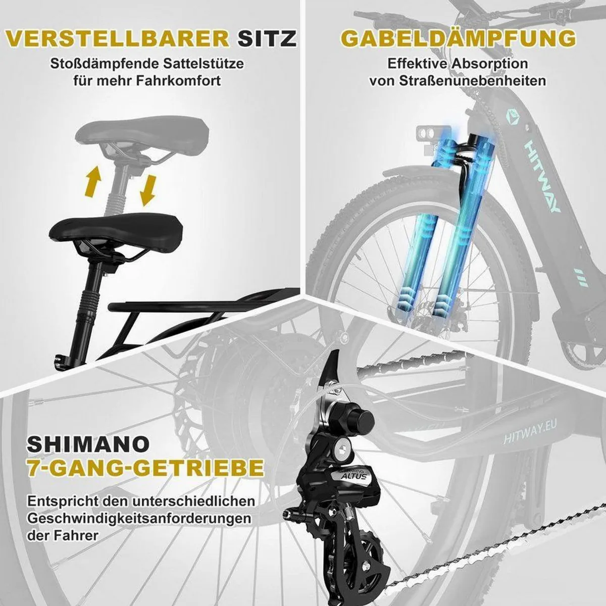 HITWAY E-Bike Pedelec, 48V 18Ah Akku, 7-Gang Shimano, Tiefeinstieg 4