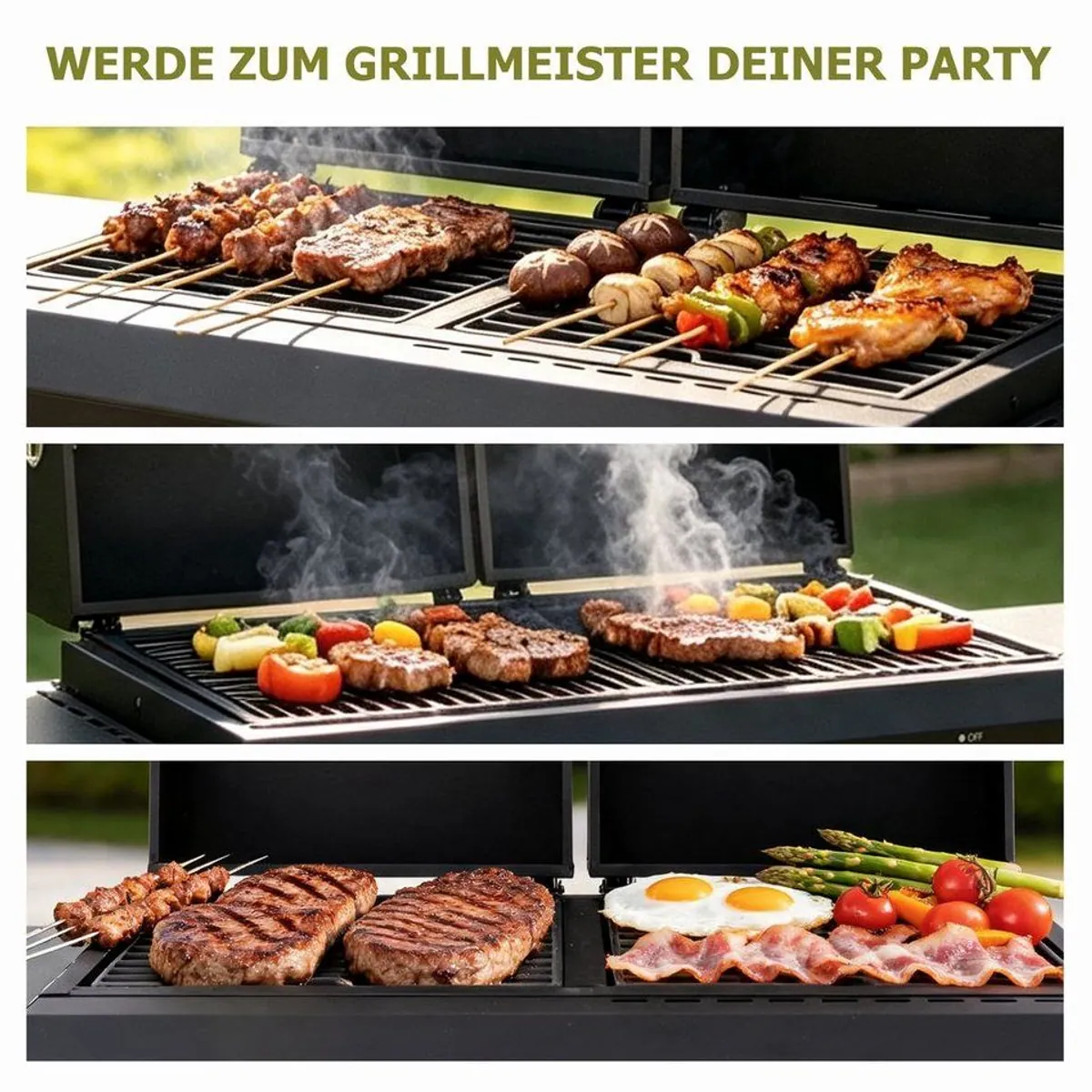 HOMAVO Gasgrill 2-in-1, Gas- & Holzkohlebetrieb, robust und vielseitig 5