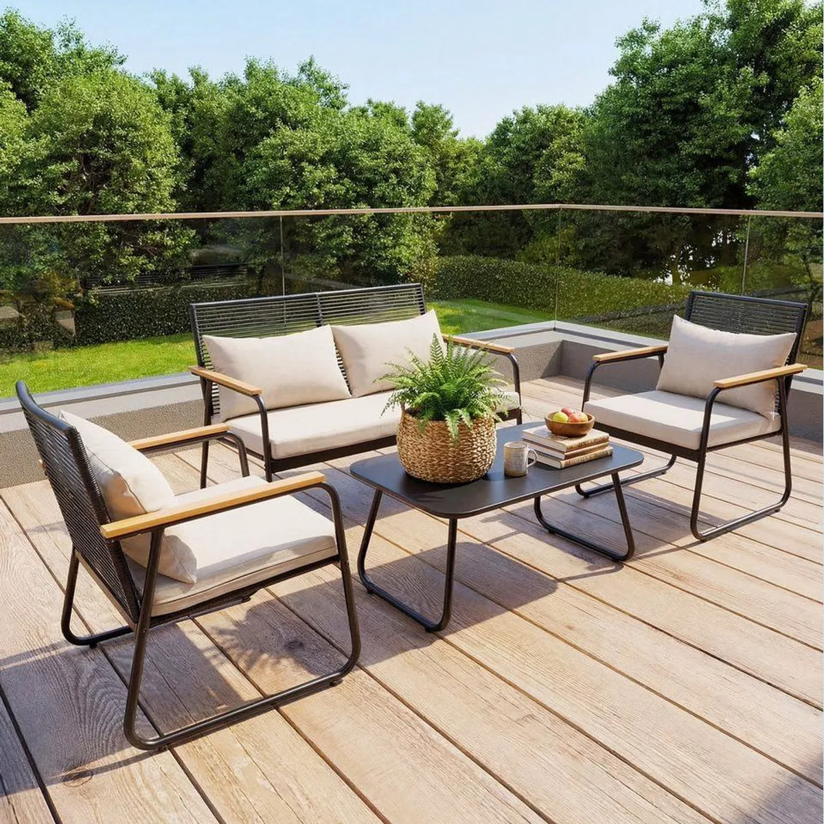 HOMAVO Gartenlounge-Set, witterungsbeständig, hoher Sitzkomfort, für Balkon und Terrasse