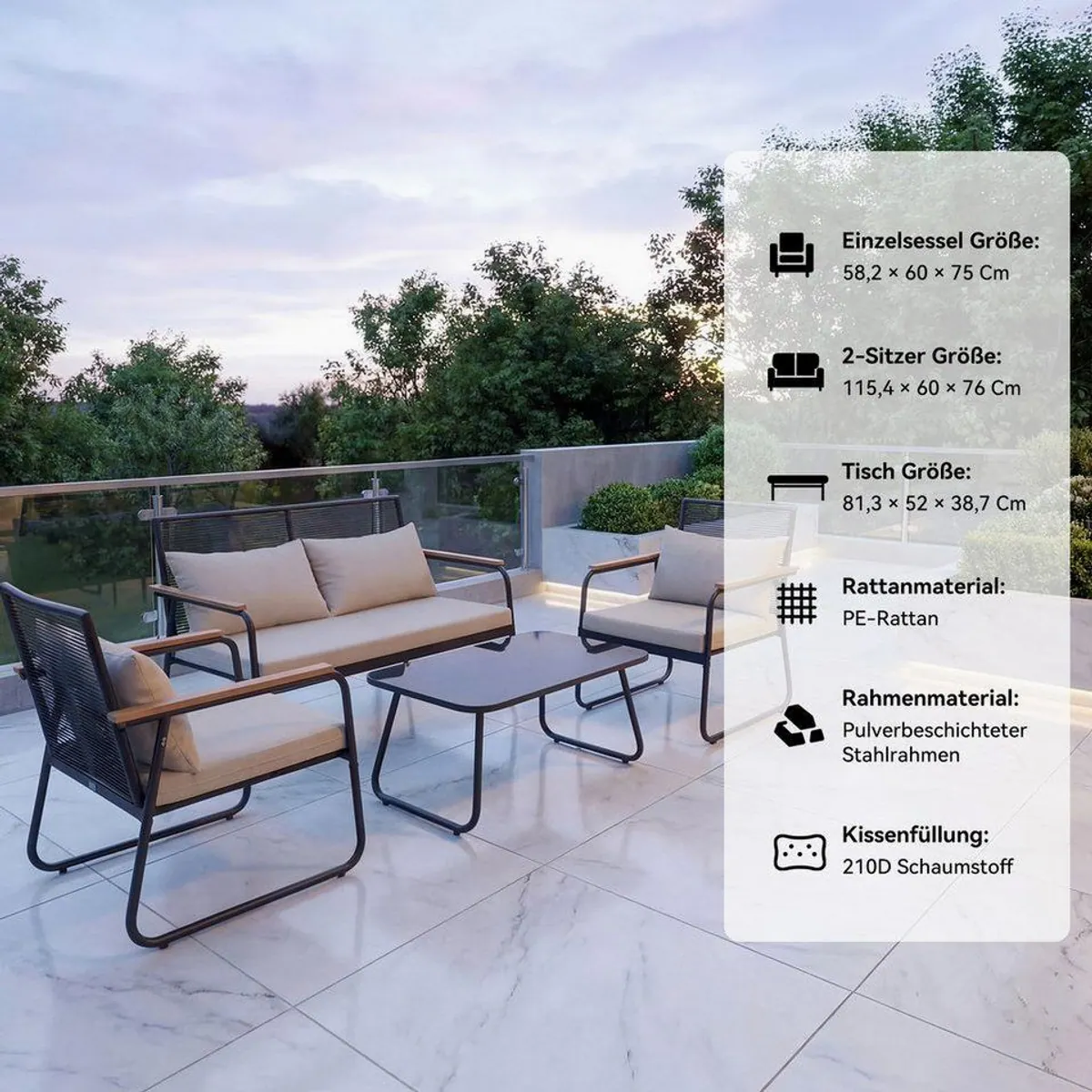 HOMAVO Gartenlounge-Set, witterungsbeständig, hoher Sitzkomfort, für Balkon und Terrasse 2