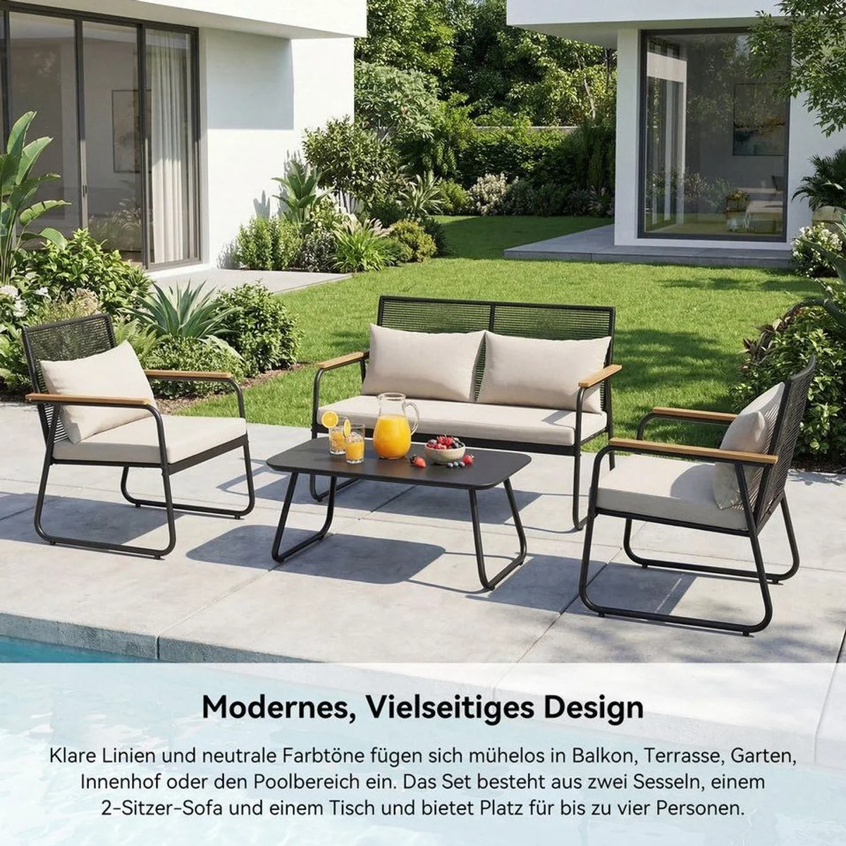 HOMAVO Gartenlounge-Set, witterungsbeständig, hoher Sitzkomfort, für Balkon und Terrasse 3