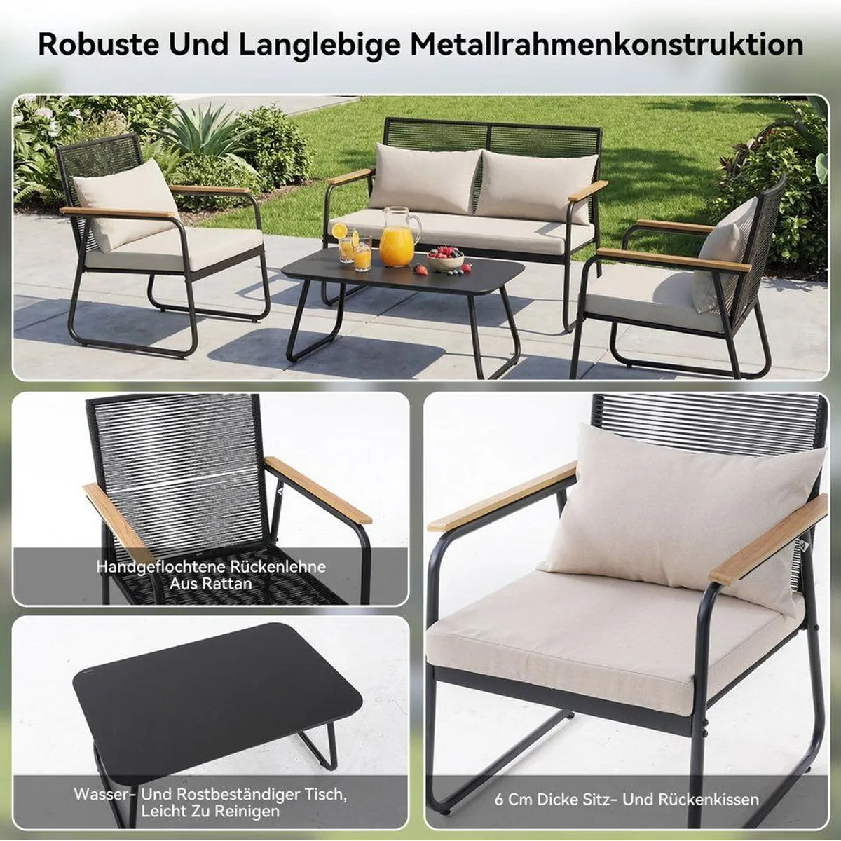 HOMAVO Gartenlounge-Set, witterungsbeständig, hoher Sitzkomfort, für Balkon und Terrasse 5