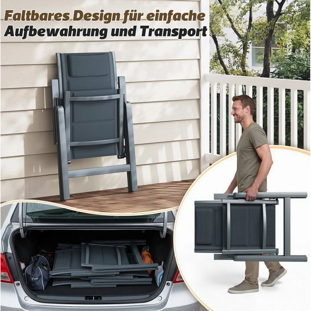 HOMALL Klappstuhl Aluminium, 7-fach verstellbare Rückenlehne, reißfest & atmungsaktiv, Set 2 Stühle 3