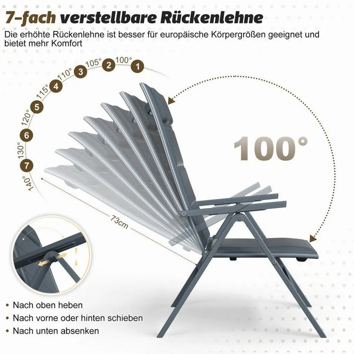 HOMALL Klappstuhl Aluminium, 7-fach verstellbare Rückenlehne, reißfest & atmungsaktiv, Set 2 Stühle 4