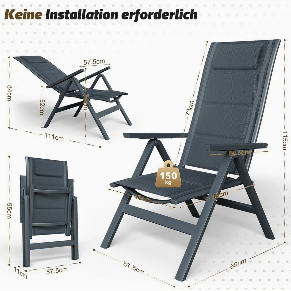 HOMALL Klappstuhl Aluminium, 7-fach verstellbare Rückenlehne, reißfest & atmungsaktiv, Set 2 Stühle 5