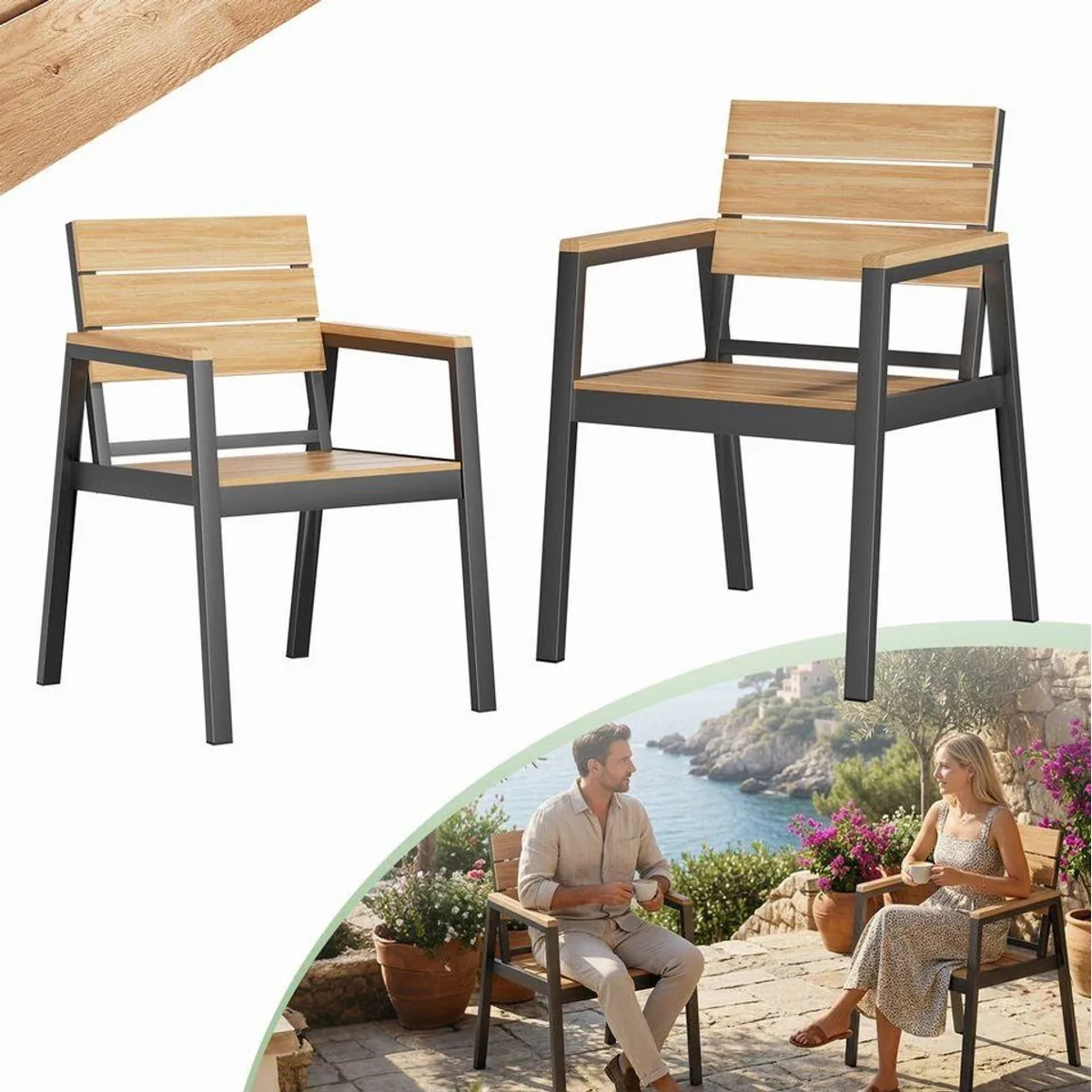 HOMALL Gartenstuhl, wetterfest, 180 kg Belastbarkeit, ergonomisch