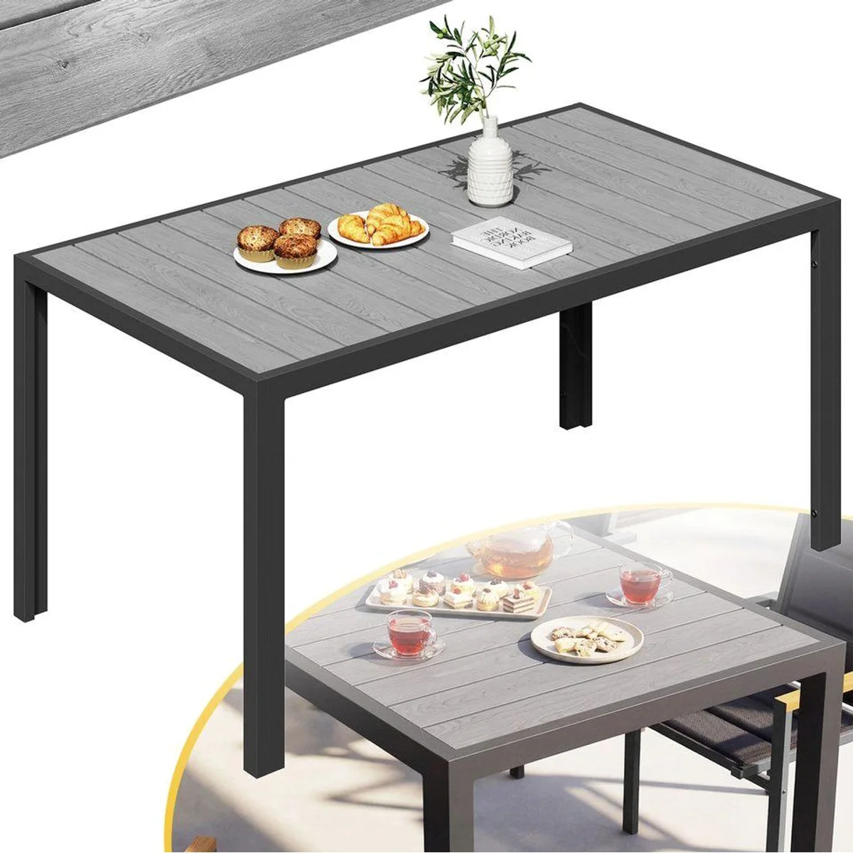 HOMALL Gartentisch Holzoptik, wetterfest & stabil — für 4-10 Personen, 100kg Tragkraft
