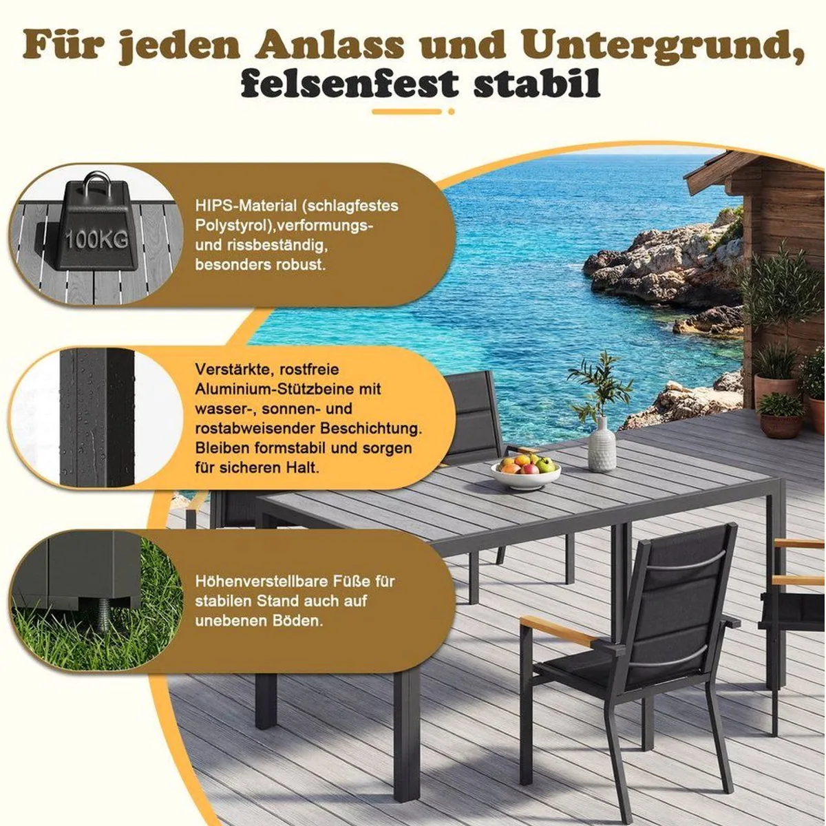 HOMALL Gartentisch Holzoptik, wetterfest & stabil — für 4-10 Personen, 100kg Tragkraft 5