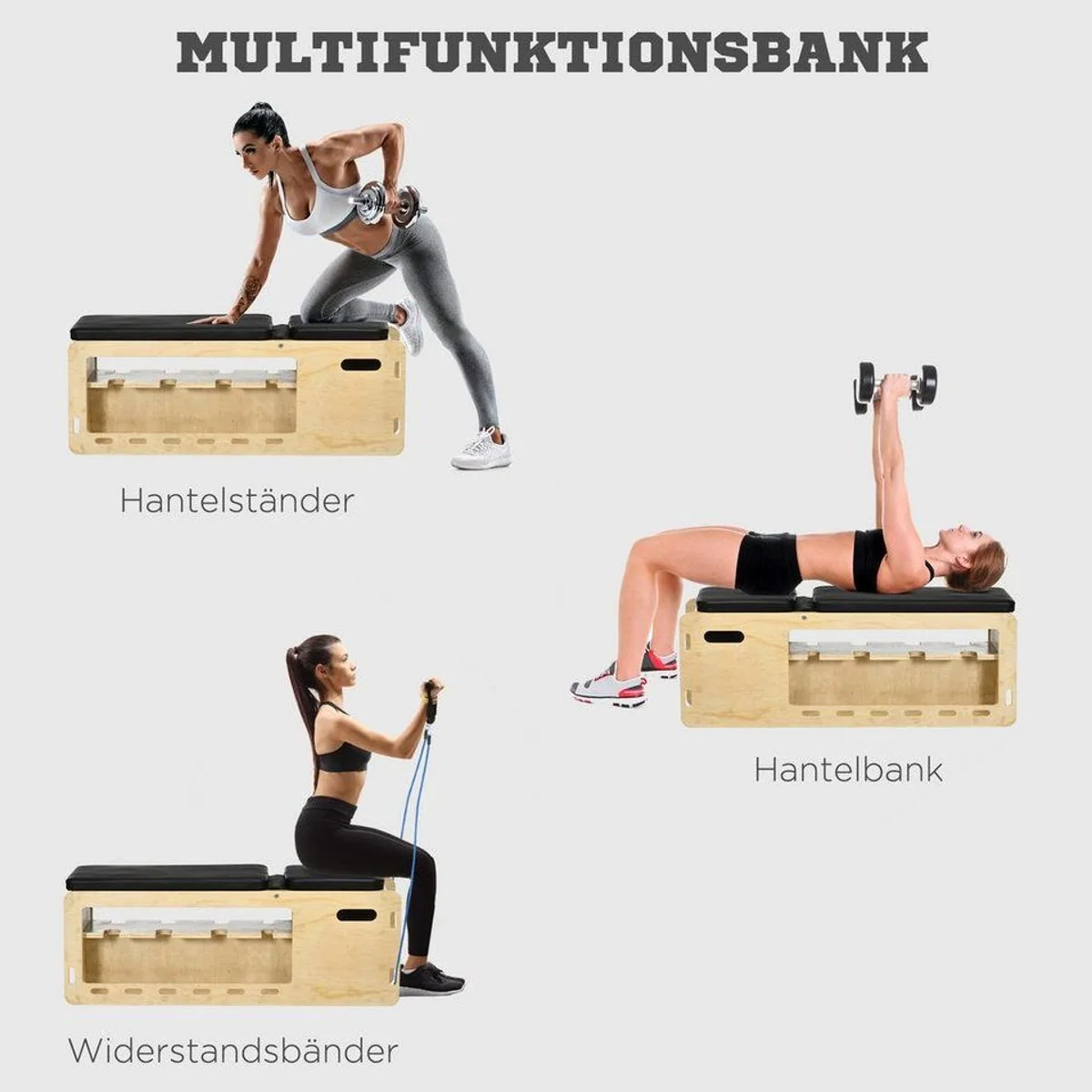 HOMCOM Hantelbank, vielseitig einsetzbar mit Widerstandsbändern — stabil, verstellbar, platzsparend 4
