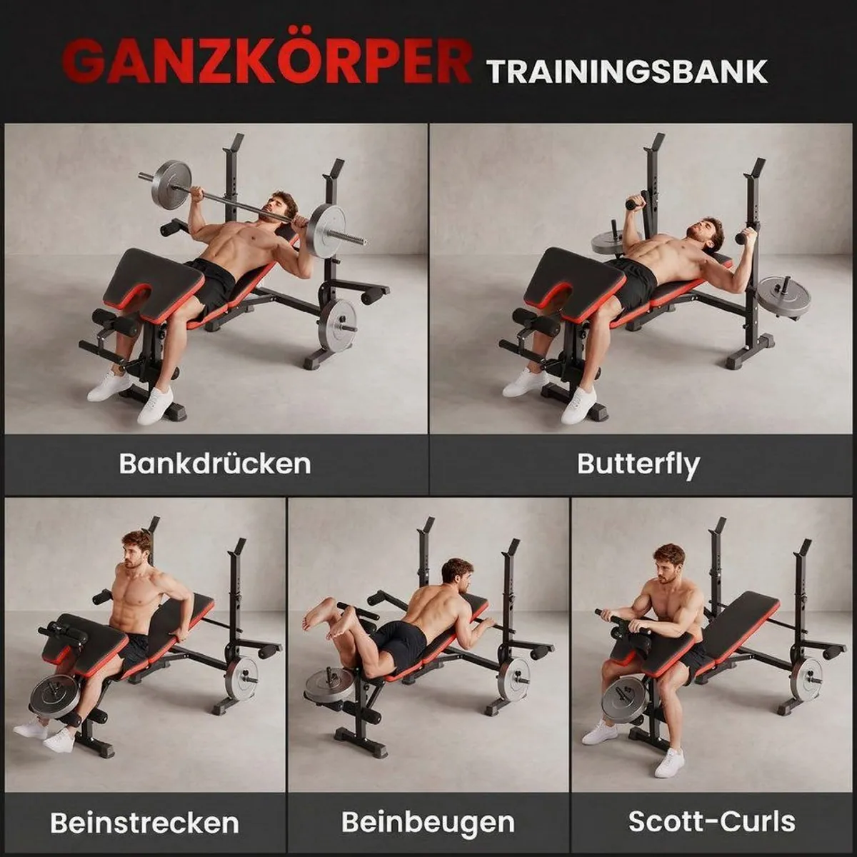 HOMCOM Hantelbank mit Langhantelständer, multifunktional und verstellbar 4