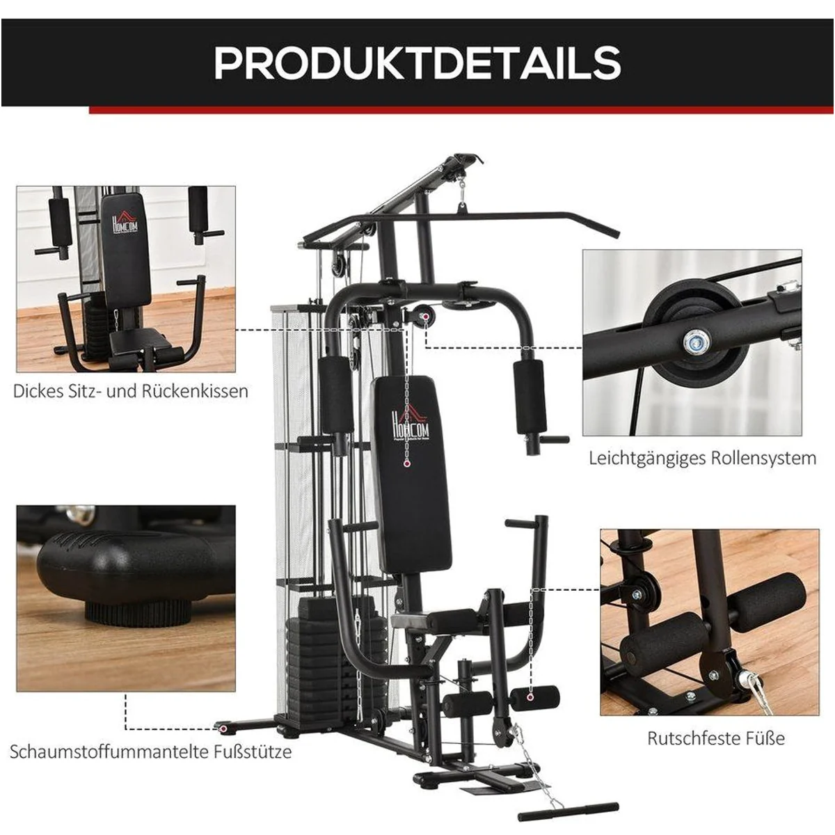 HOMCOM Kraftstation Multigym, vielseitige Übungen für den ganzen Körper 4