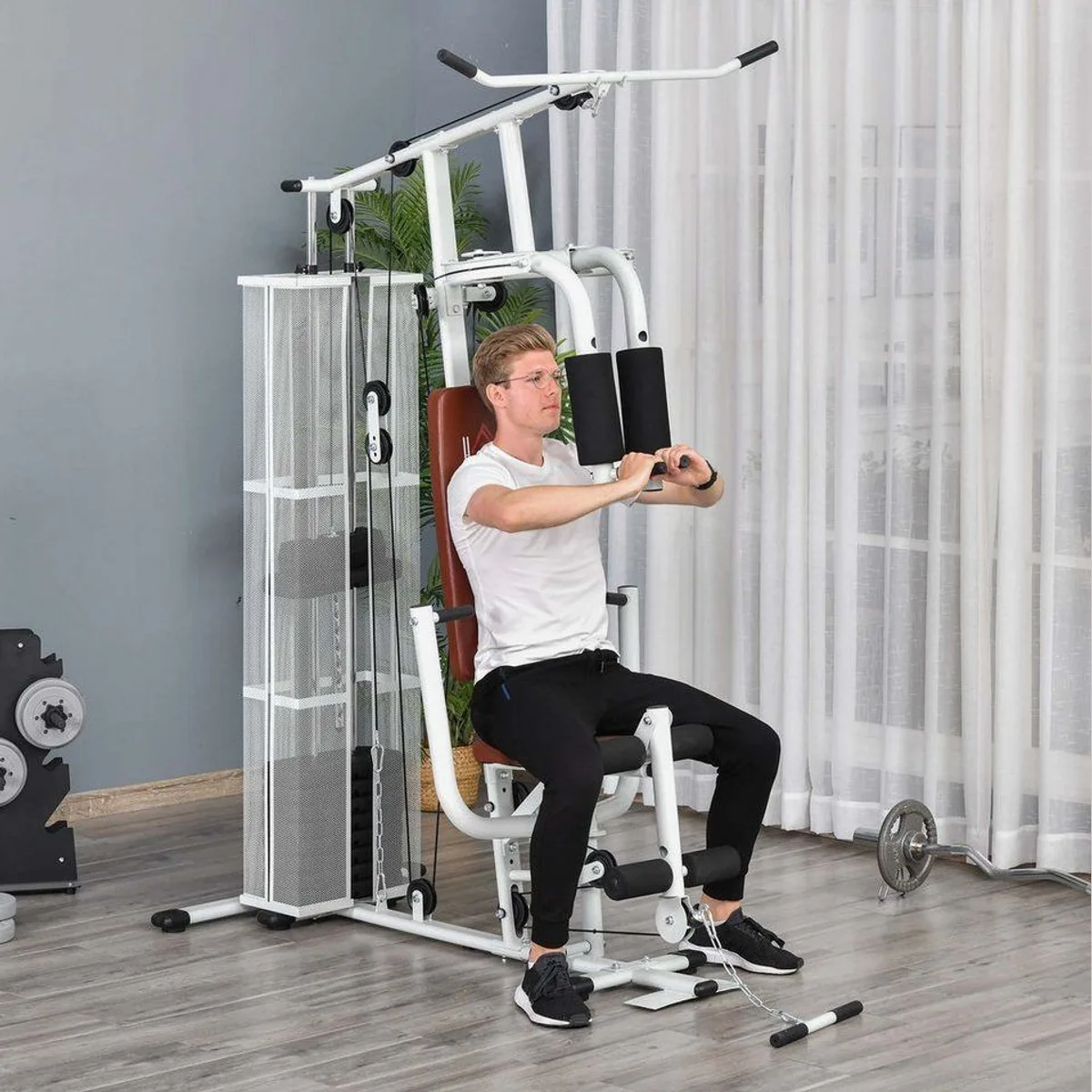 HOMCOM Kraftstation Fitnessgerät, vielseitig einsetzbar mit 10 Gewichtsblöcken