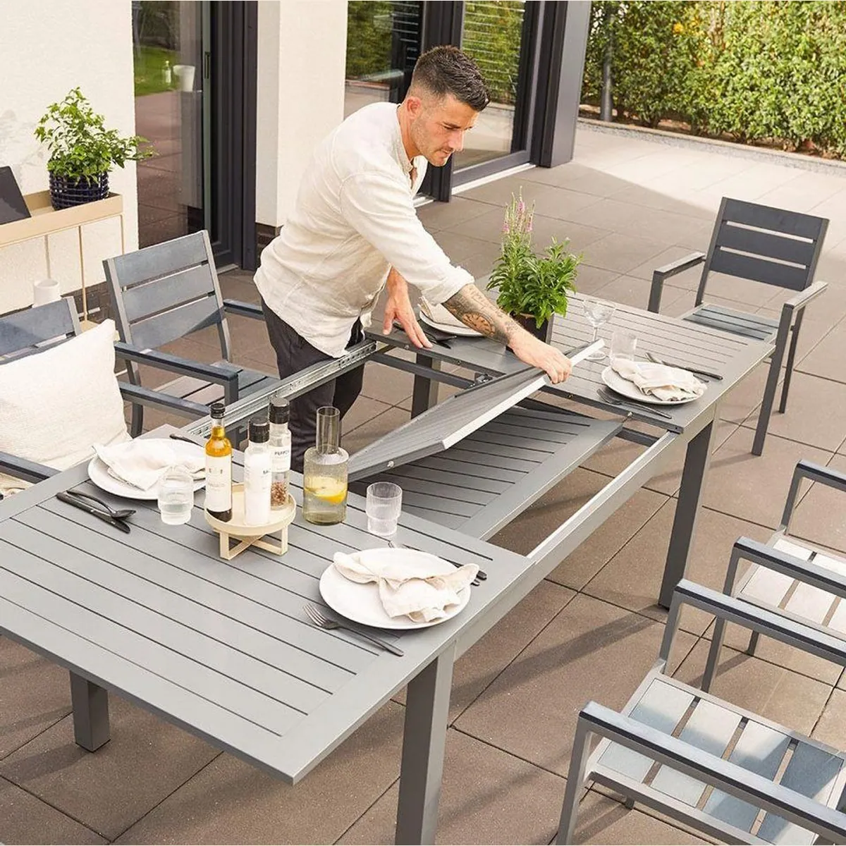 HOME DELUXE CASA MADERA Sitzgruppe, ausziehbar 160-240 cm, robustes Aluminium 3