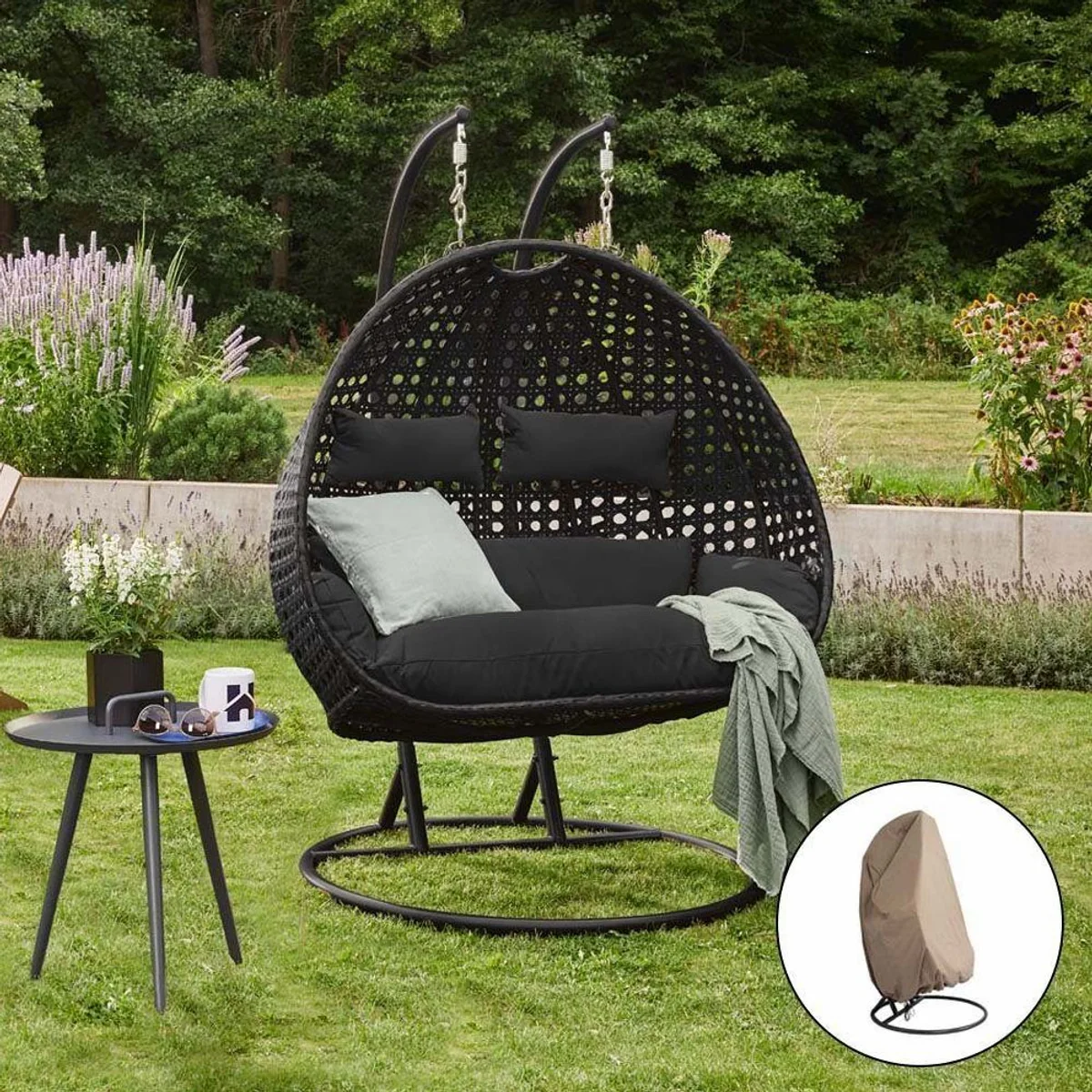HOME DELUXE Hängesessel TWIN, wetterfest, inkl. Regenabdeckung, stabil — max. 150 Zeichen