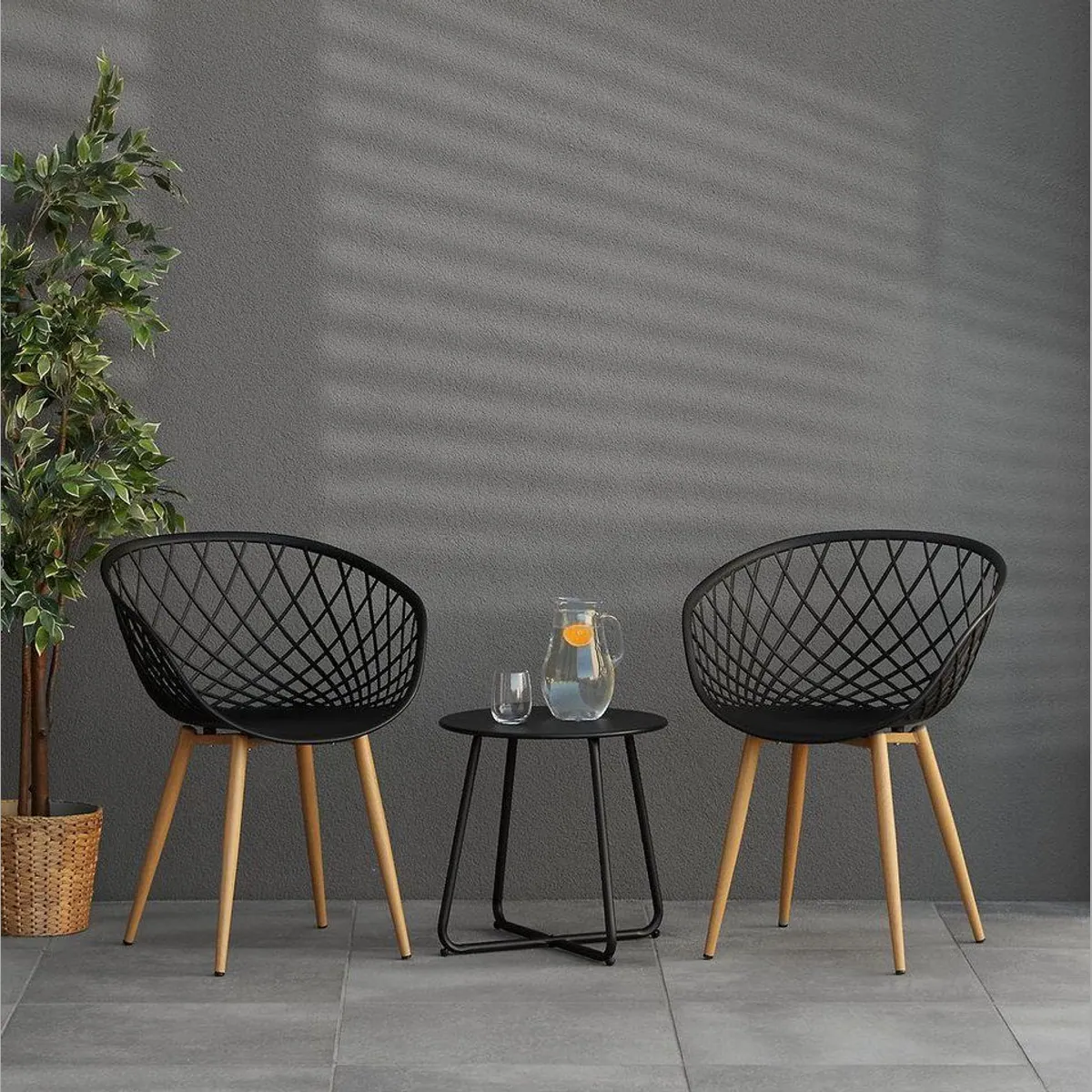 Homestyle4u Gartenstuhl Set, stapelbar, wetterfest, modern — 2er Set in Schwarz