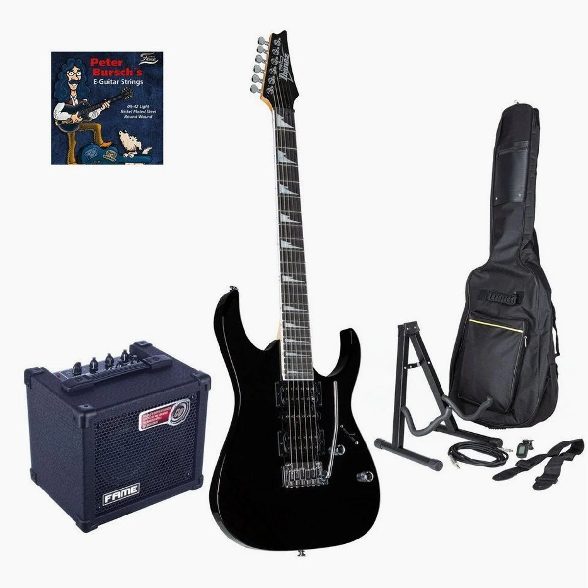 Ibanez GRG170DX-BKN E-Gitarre Set, HSH Tonabnehmer, 2-Punkt Tremolo