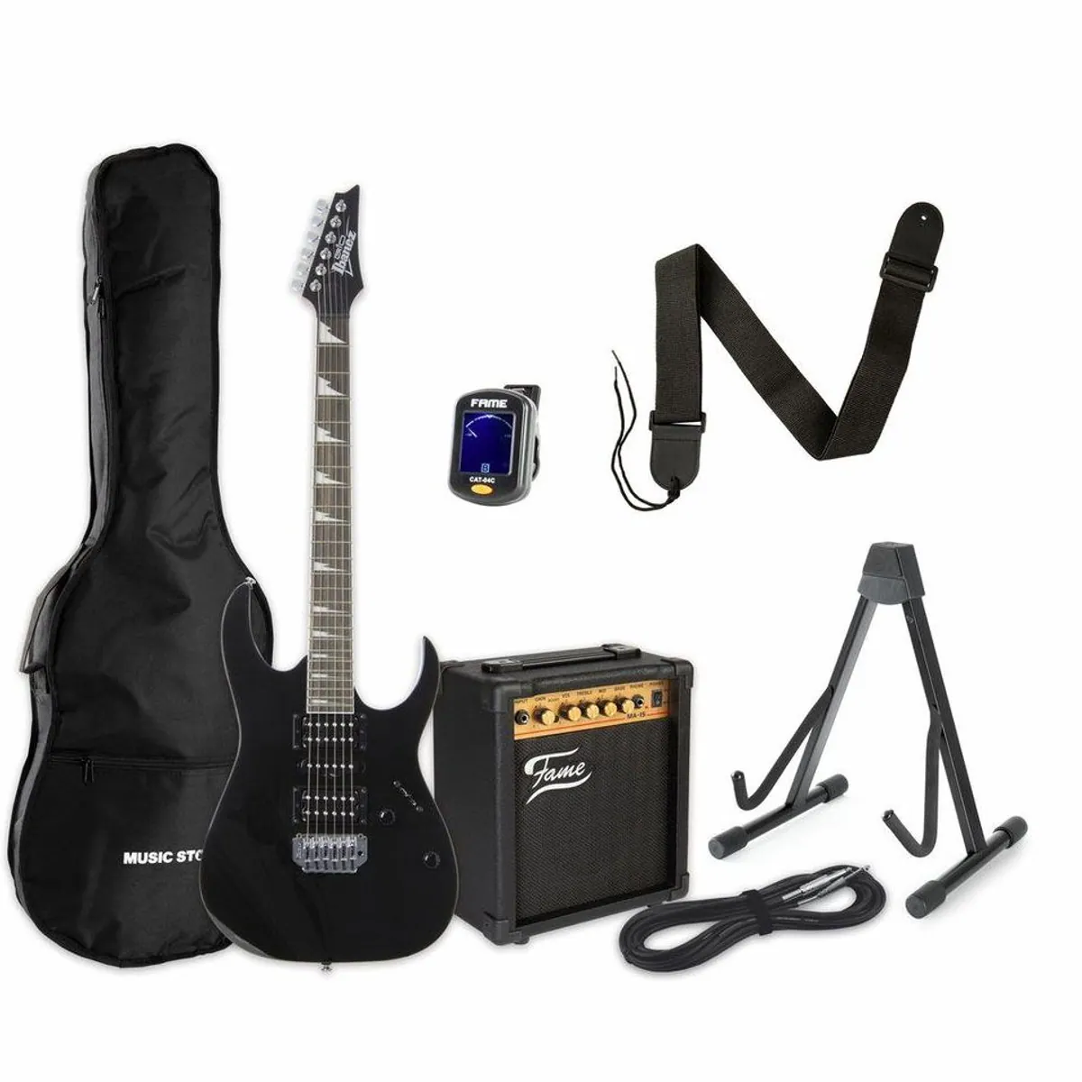 Ibanez Gio GRG170DX-BKN E-Gitarre Set, ideal für Einsteiger, inklusive Verstärker und Zubehör