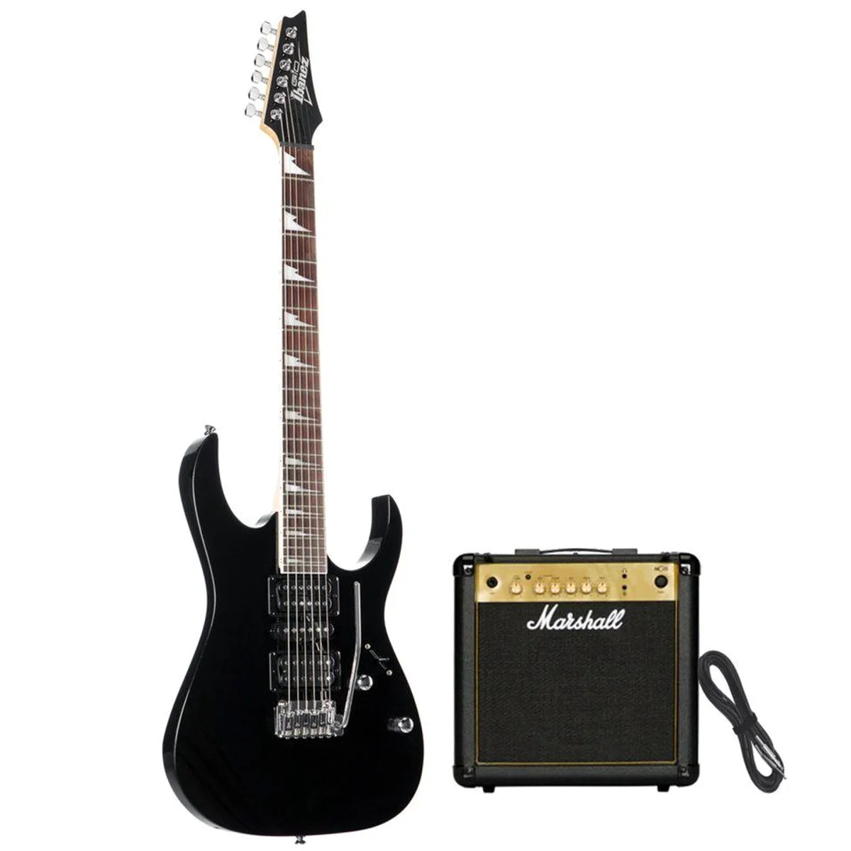 Ibanez GRG170DX-BKN E-Gitarre Set, ideal für Einsteiger, inkl. Verstärker und Kabel