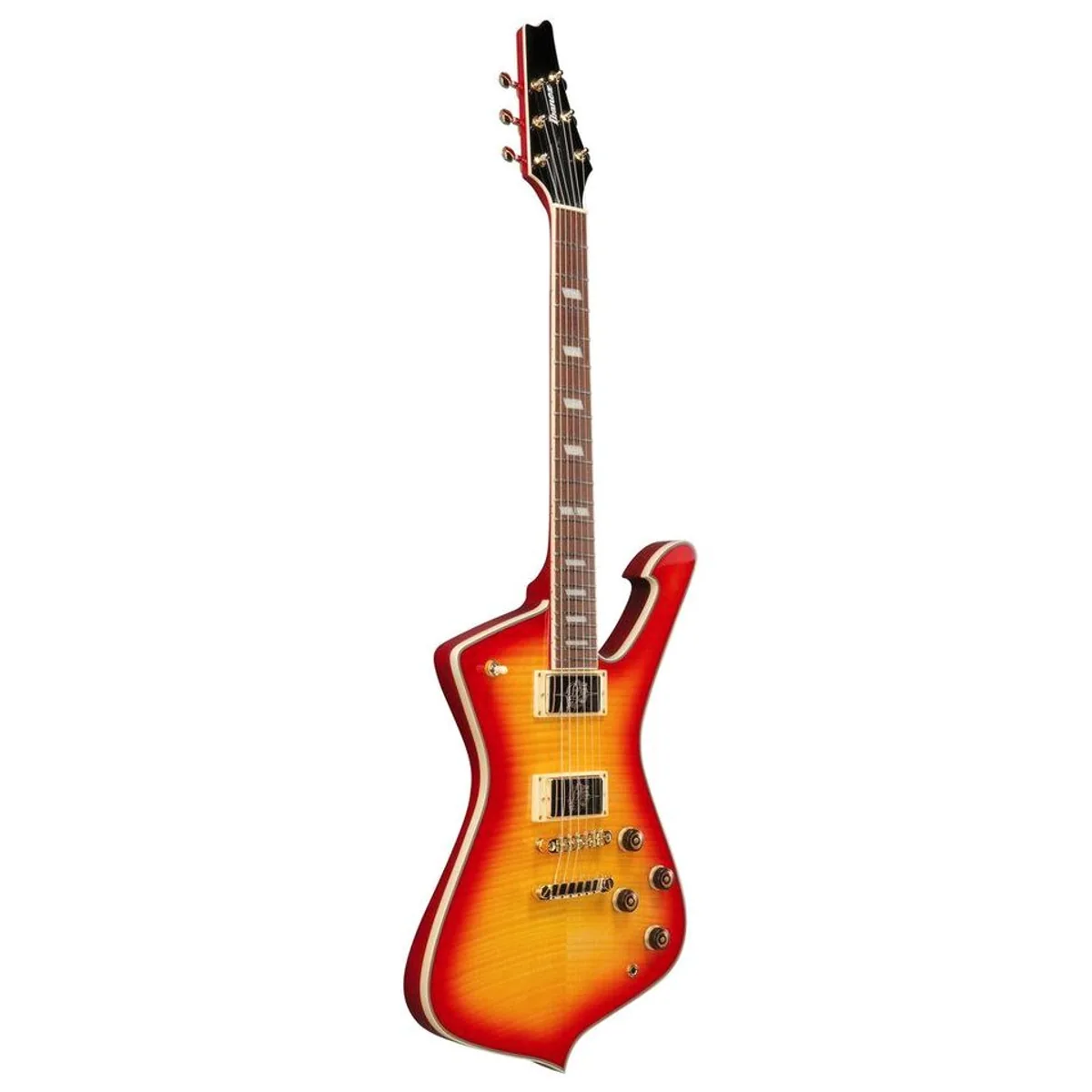 Ibanez Iceman IC420FM-CRS E-Gitarre, Okoume-Korpus, Riegelahorn-Decke, Super 80 Humbucker 3
