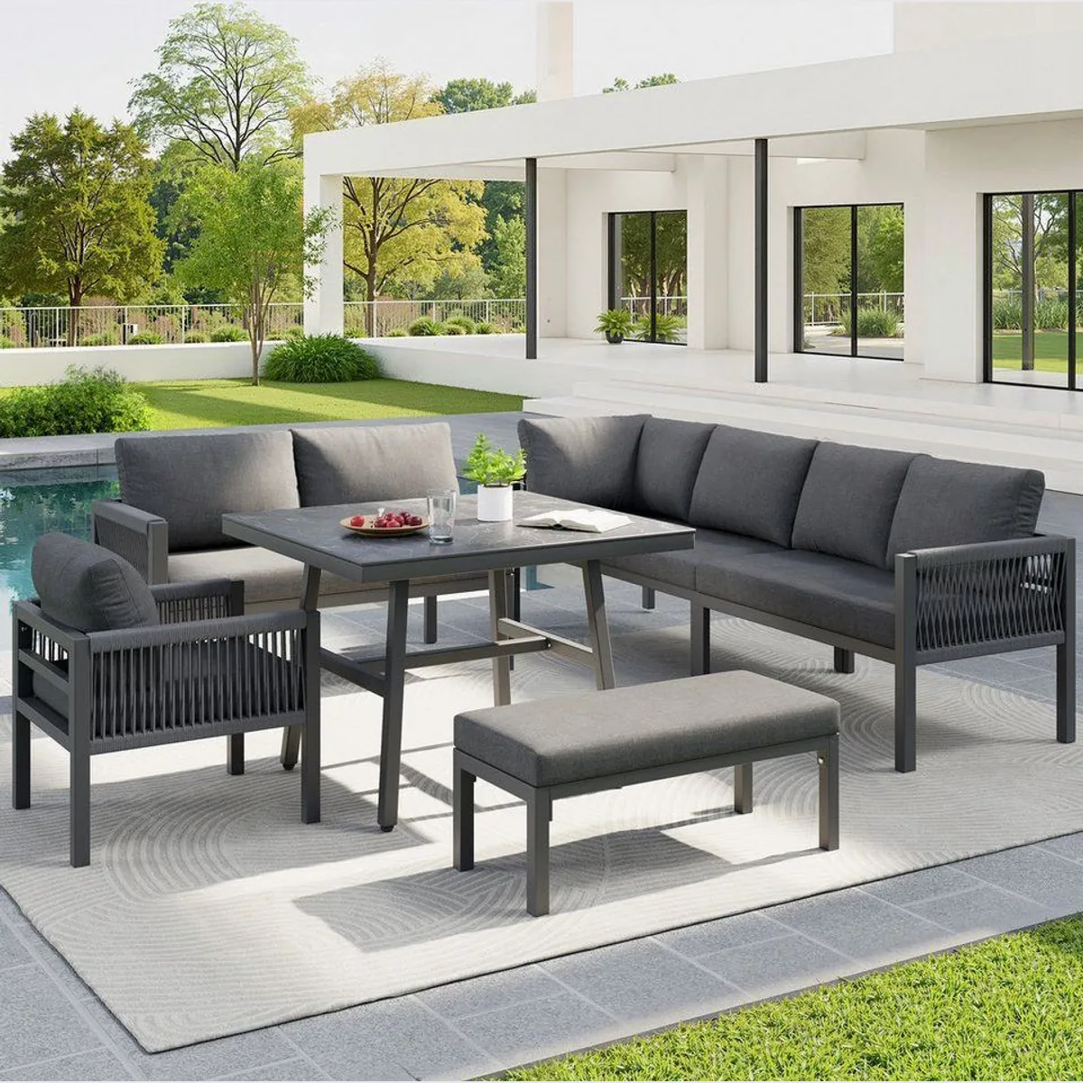 i@home Gartenlounge-Set, modulares Design für 8 Personen, wetterfest und pflegeleicht