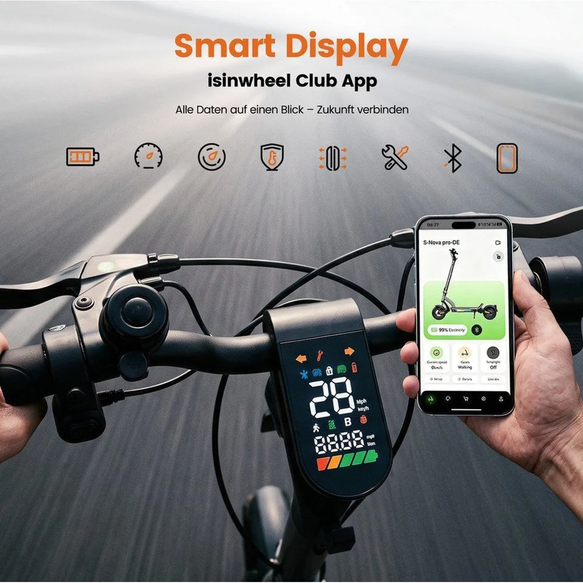 iscooter E-Scooter S-Nova Pro, hohe Reichweite, Sicherheit, App-Steuerung 3