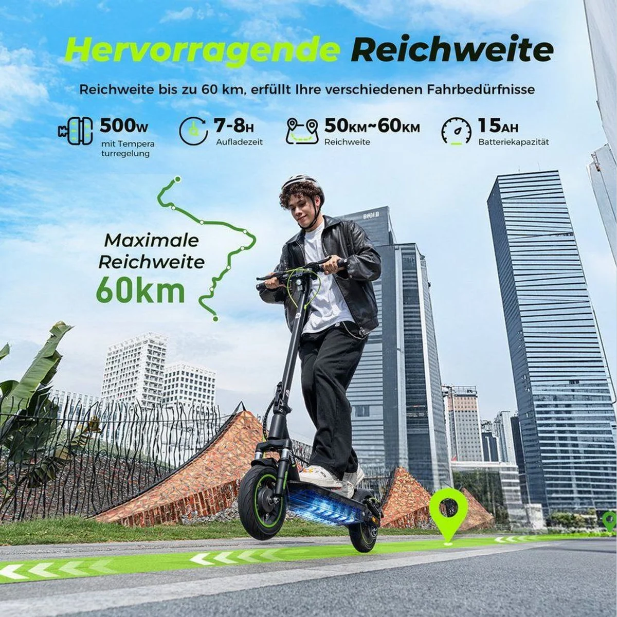 iSinwheel E-Scooter, 500W Motor, 60 km Reichweite, APP-Steuerung 2