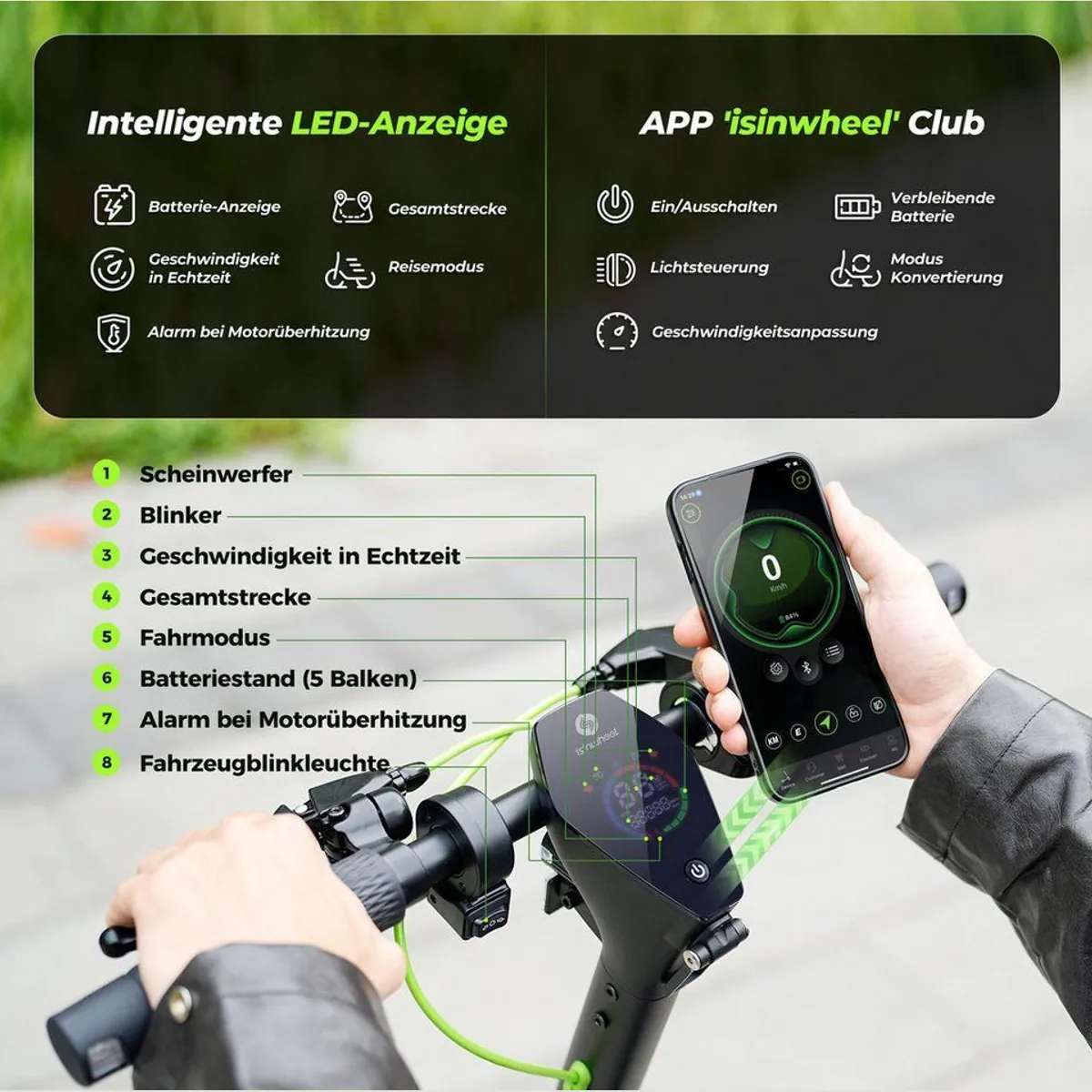 iSinwheel E-Scooter, 500W Motor, 60 km Reichweite, APP-Steuerung 4