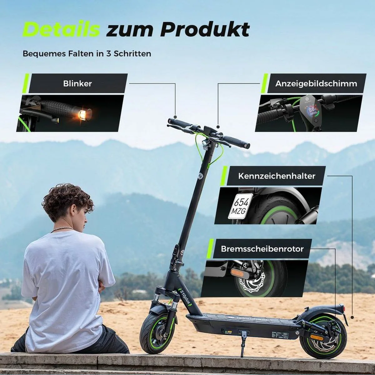 iSinwheel E-Scooter, 500W Motor, 60 km Reichweite, APP-Steuerung 5