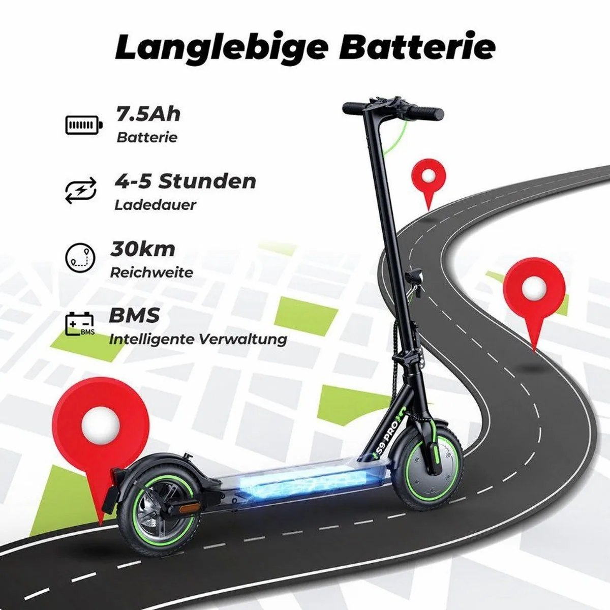 iSinwheel E-Scooter E9, 20 km/h, 30 km Reichweite, faltbar, ABE 4