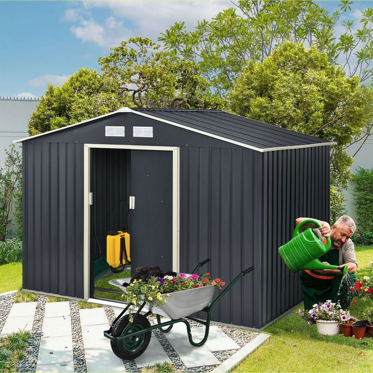 Juskys Gartenhaus XL, 277x191 cm, Satteldach, Doppelschiebetür, Metall 2