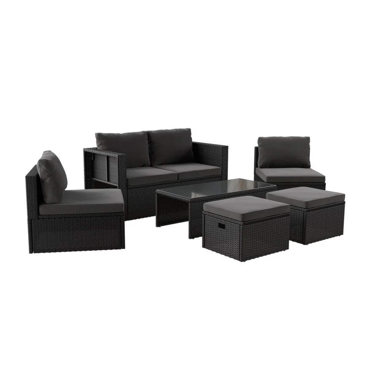 Juskys Gartenlounge-Set Salou, 6-teilig, wetterfest, platzsparend, mit weichen Kissen