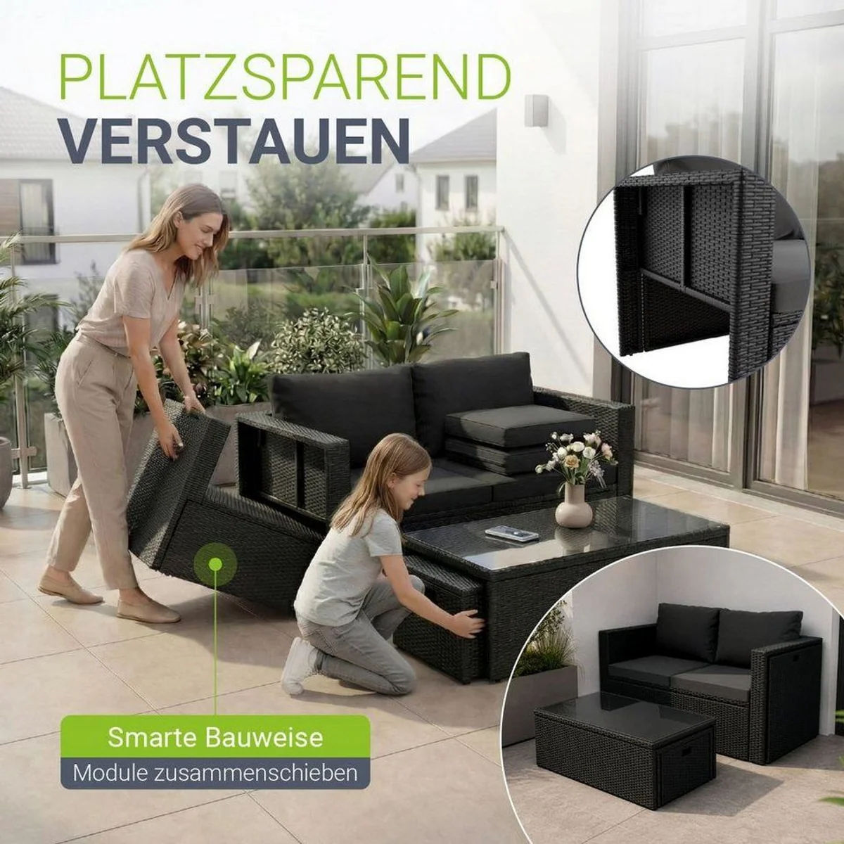 Juskys Gartenlounge-Set Salou, 6-teilig, wetterfest, platzsparend, mit weichen Kissen 4